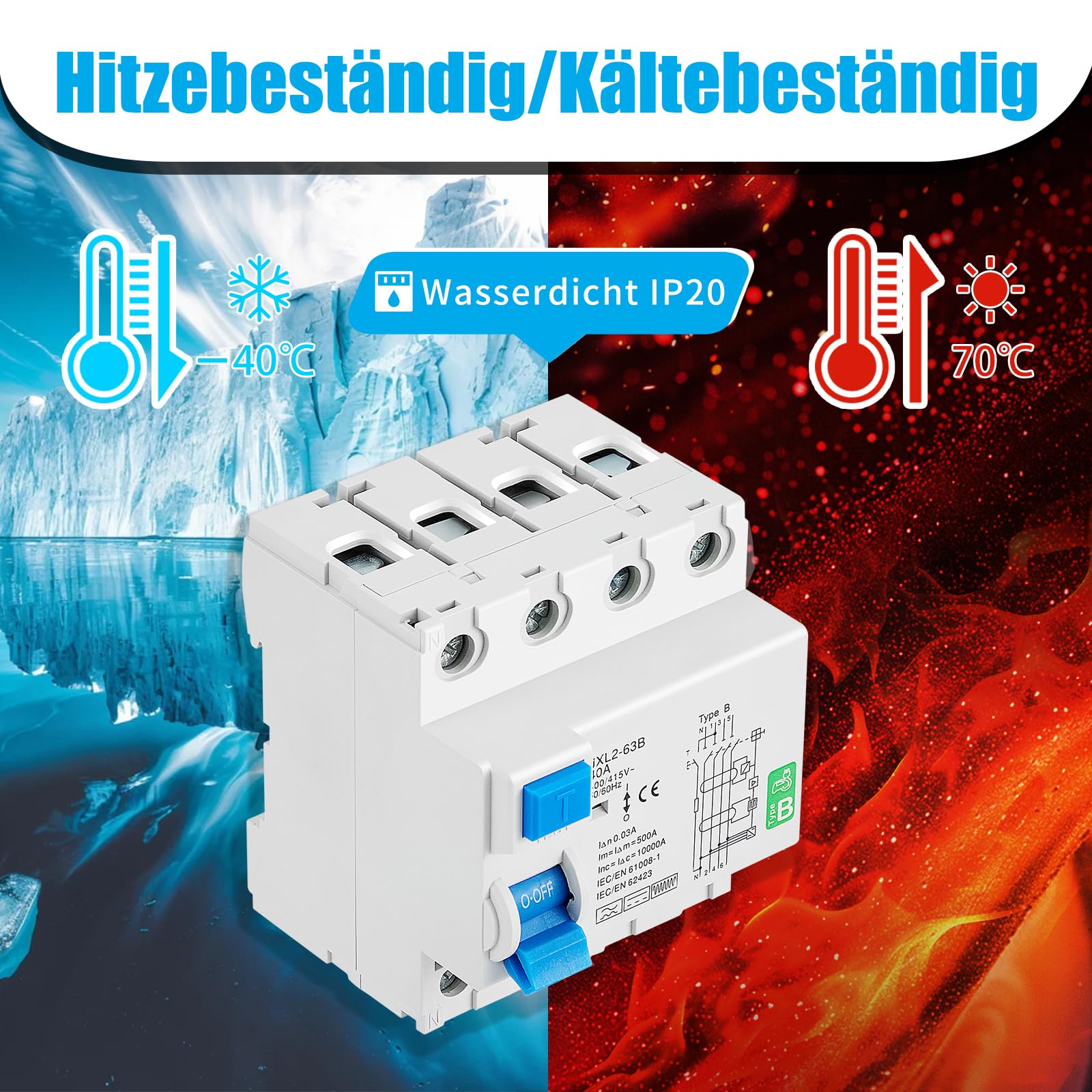 Fi Schutzschalter 40a 30ma 4 Polig mit 35mm Schiene,Fehlerstromschutzschalter Typ B,RCD, Allstromintensiv Schalter Automat Sicherung Sicherung,FI Schalter für Wallboxen Ladestationen