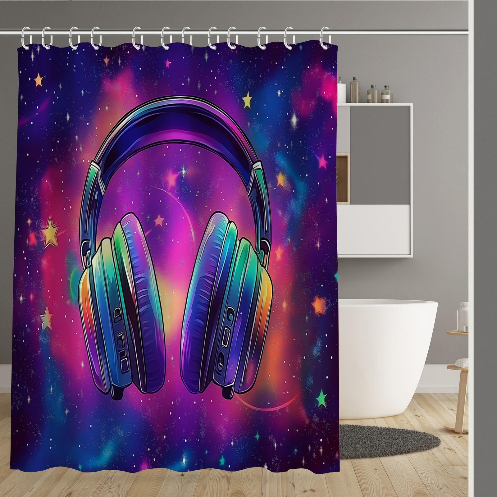 Rideau de douche galaxie 180x180 cm imperméable avec crochets