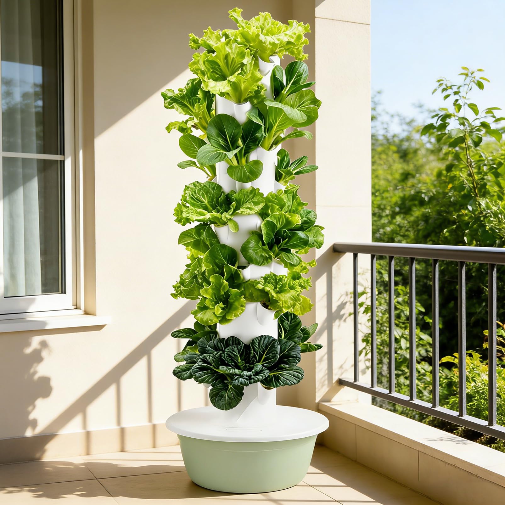 Kit de sistema de cultivo hidropónico, torre vertical con circulación automática de agua, uso en interiores y exteriores, 4 luces LED y temporizador, 9 capas para verduras y frutas