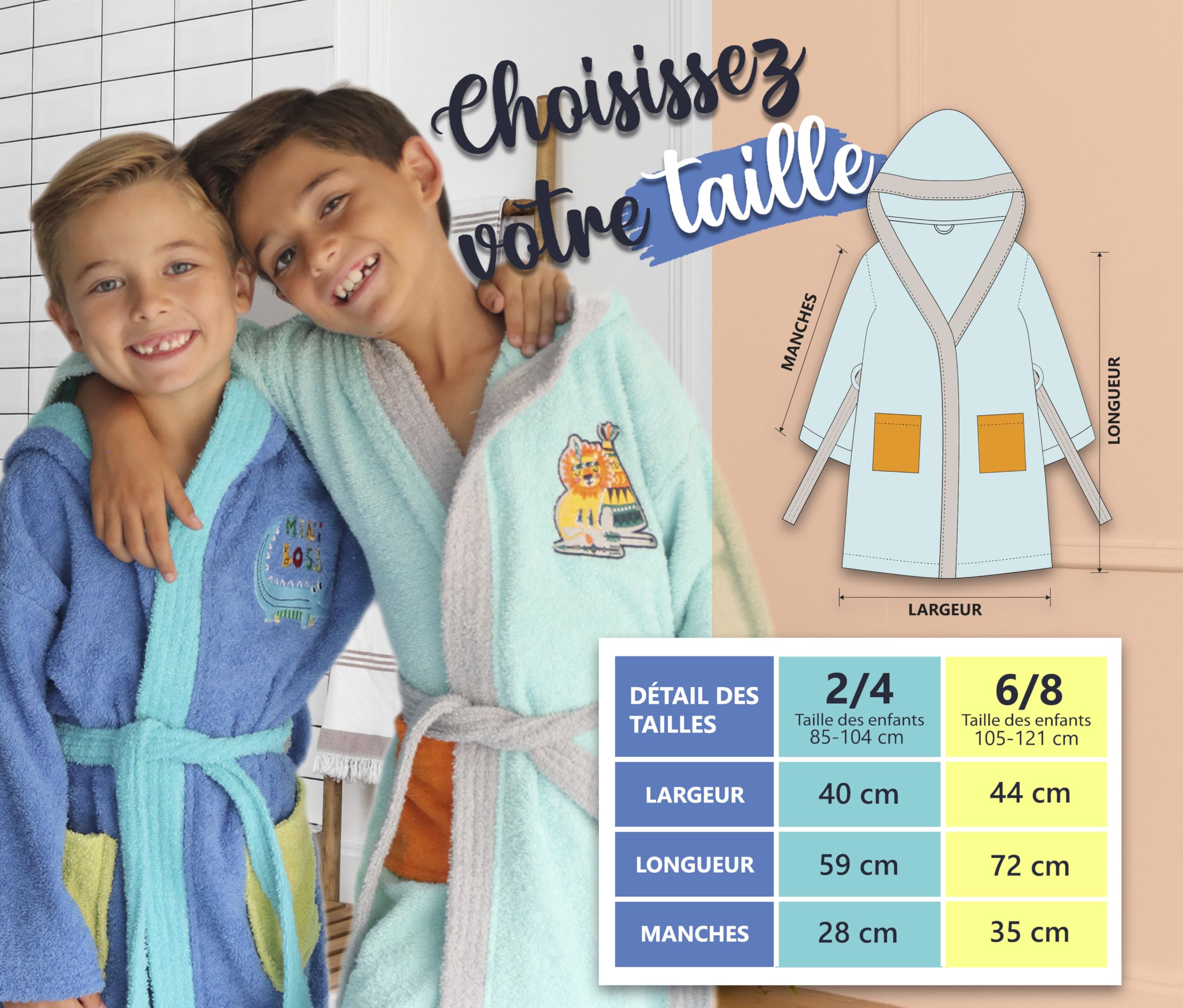 LEBENGOOD Albornoz Niños 100% Algodón OEKO-TEX 2 Bolsillos Cinturón Capucha