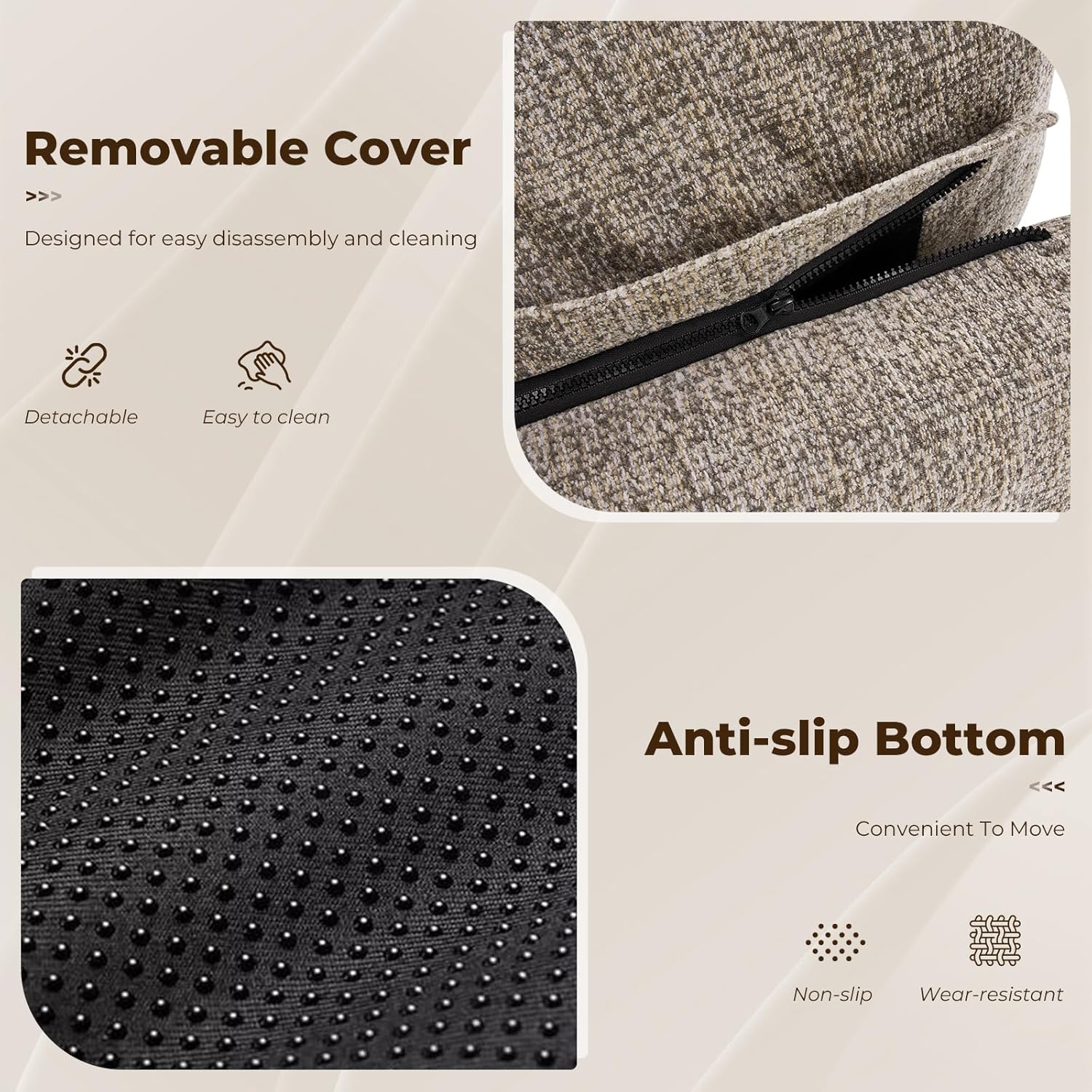 Furnimart Giant Bean Bag Chair for Adults Premium Chenille, 33" Extra Large Floor Chair with Removable Cushion, Boneless Chair High-Resiliency Support for Living Room, Bedroom, Game Room(Silver Gray)