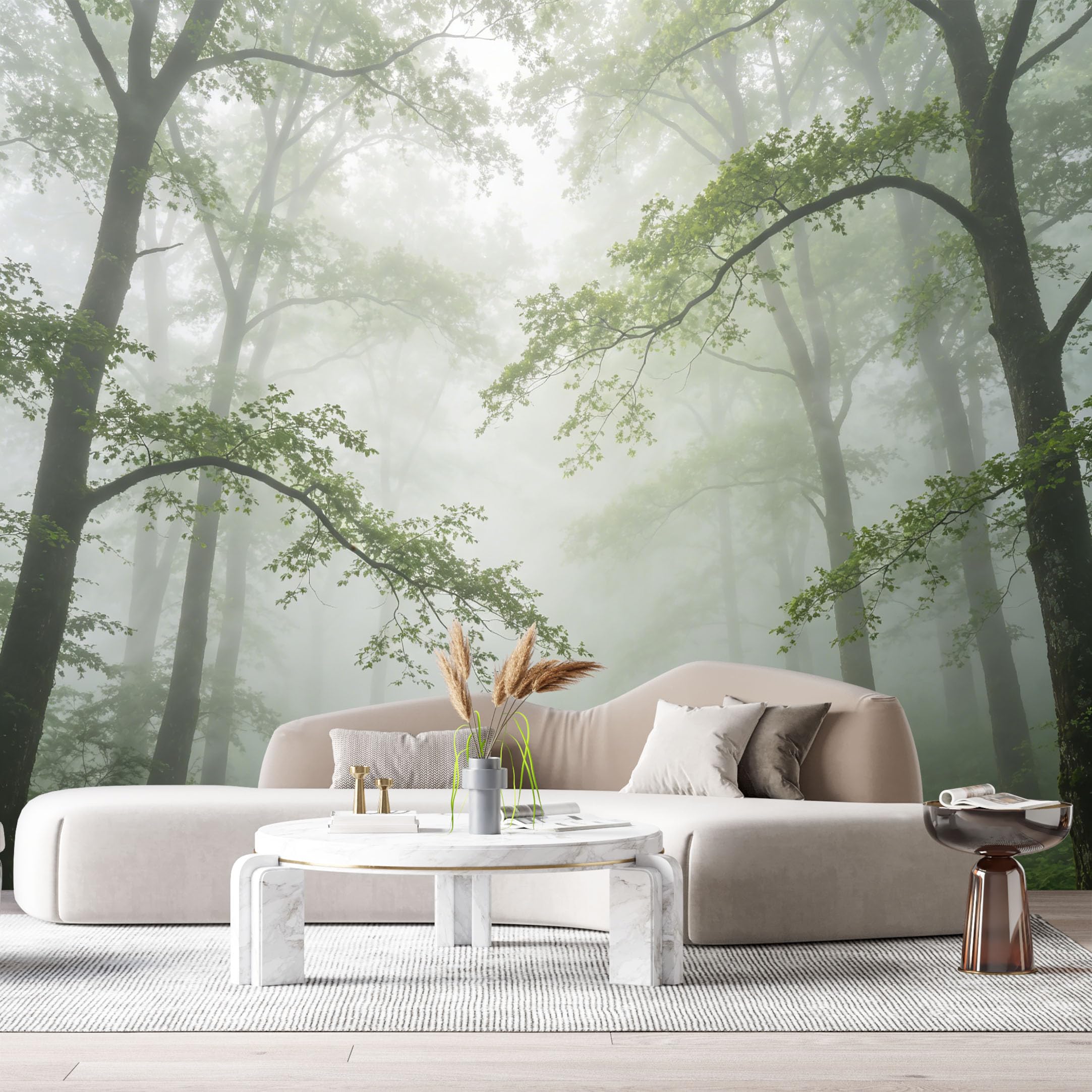 Custom Size Wall Murals Misty Forest Landscape Green Trees Morning Fog Nature Scene SelfAdhesive Wall Fabric Removable Large Wallpaper for Photo Living Room