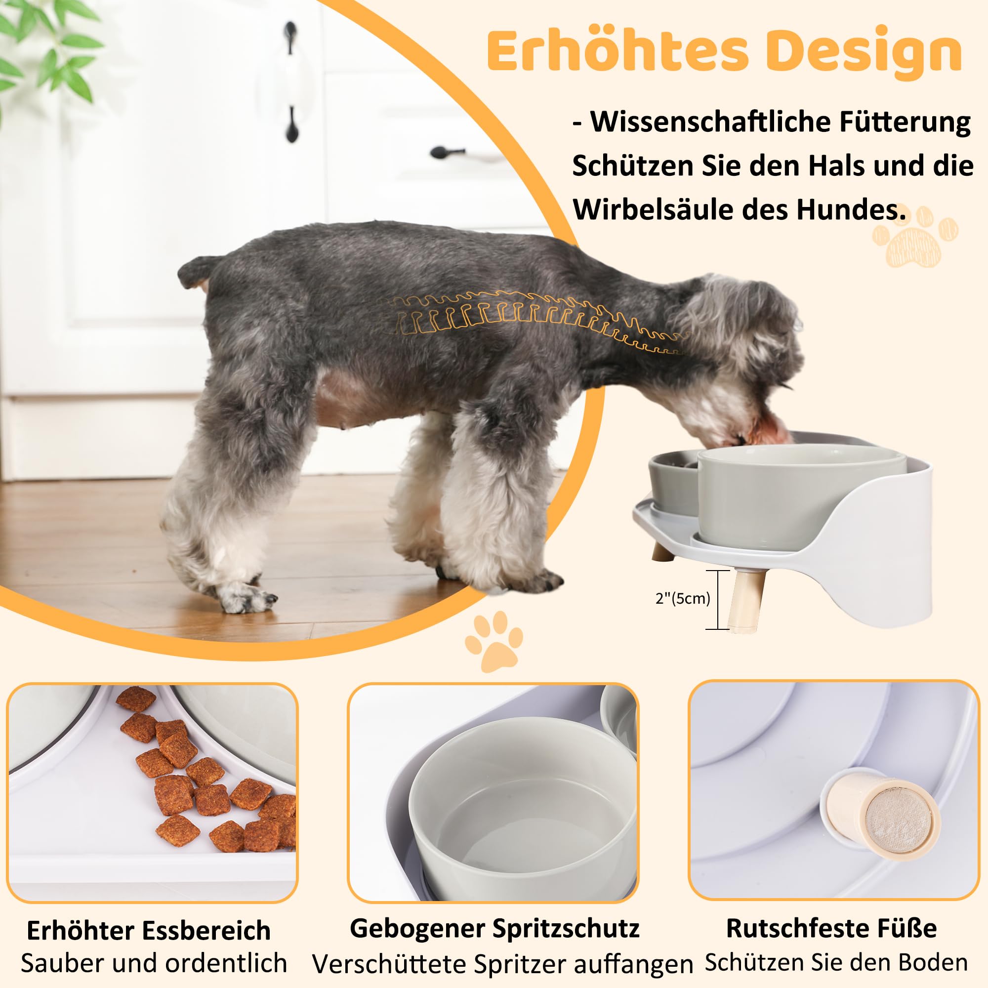 Antischlingnapf Hundnapf Erhöht Keramik Napfset - Doppel-Fressnapf für langsames Fressen - Futternapf & Wassernapf mit rutschfestem Kunststoff-Ständer - Für kleine und mittelgroße Hunde