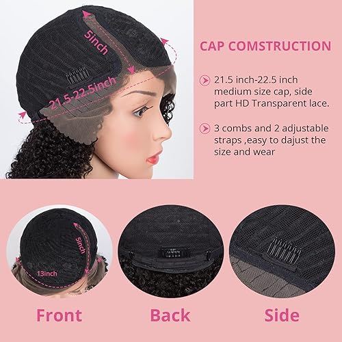 Miniatura 4 de Pelucas de cabello humano corto rizado con encaje frontal para mujeres negras, pelucas de encaje frontal HD con parte lateral, pelucas de cabello
