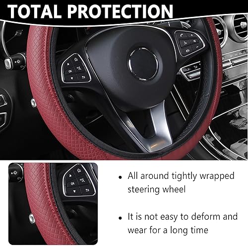 Miniatura 9 de Funda de cuero para volante, funda antideslizante para volante de automóvil para decoración de automóvil y protección de volante, funda universal de