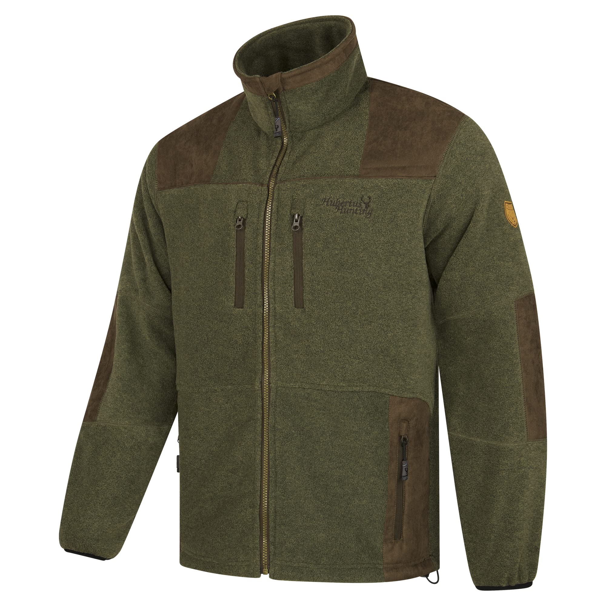 HUBERTUS Zabelstein - Chaqueta de caza de forro polar para hombre con ribete en hombros y codos, color marrón oliva