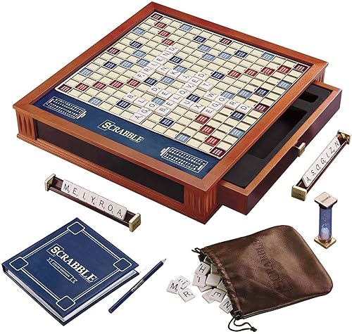 WS Game Company Scrabble Trophy Edición de lujo con tablero de juego giratorio de madera