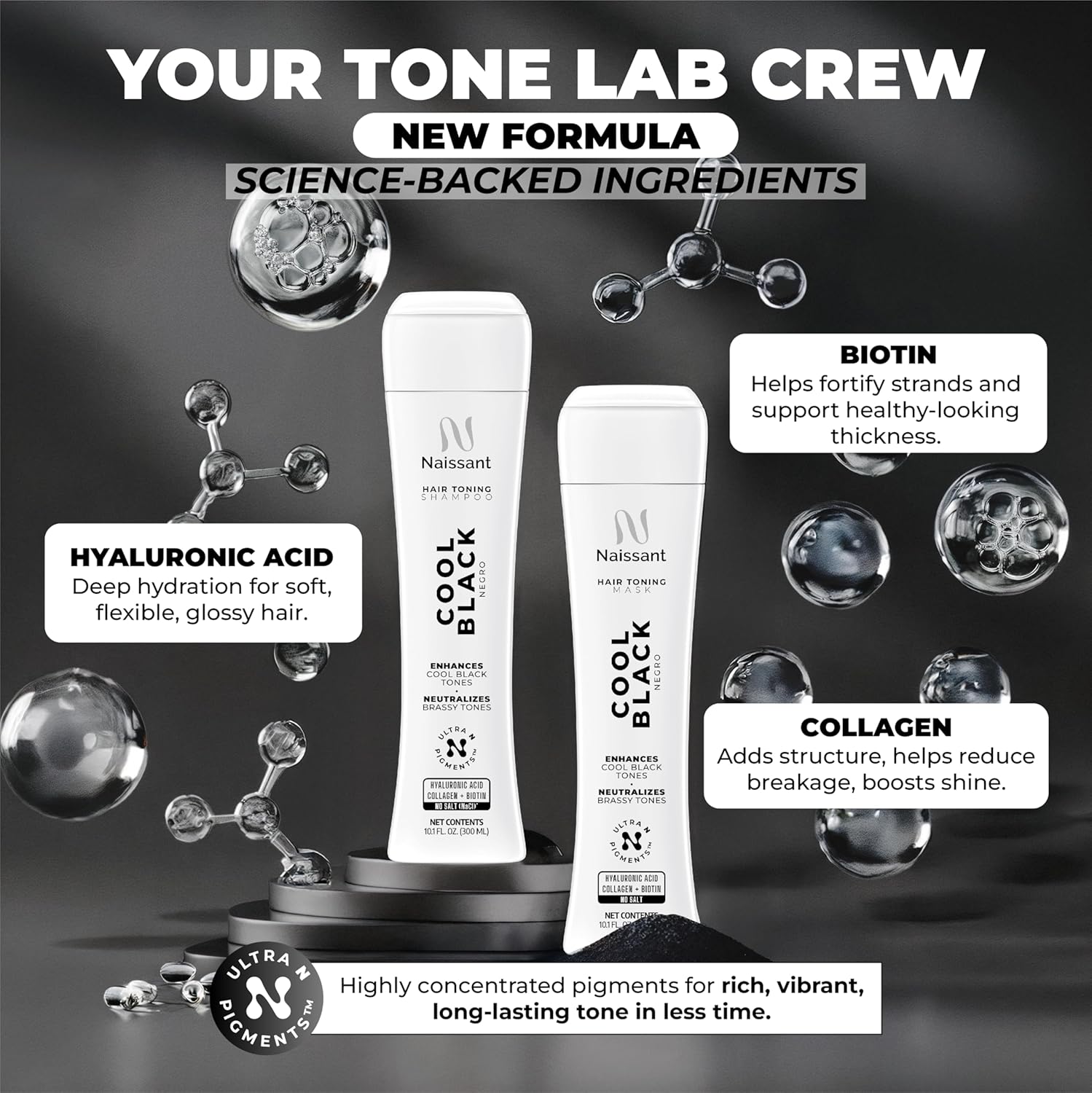 naissant Cool Black Hair Toning Mask | Ultra High-Purity Pigments | Neutralizes Red & Orange Undertones | Hyaluronic Acid, Collagen & Biotin | Paraben, Ammonia & Sulfate Free | 10.1 Fl. Oz - Image 7