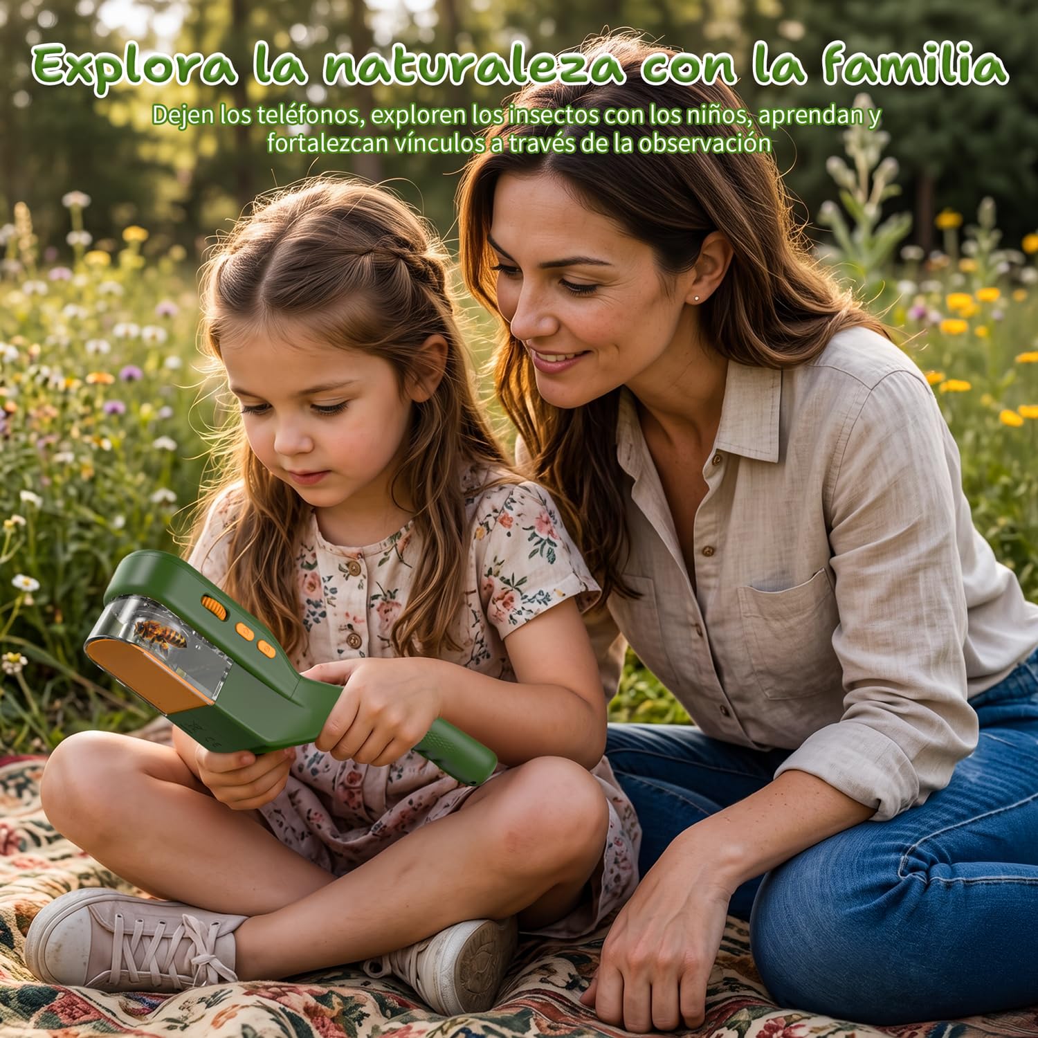 Atrapa Insectos Niños 3 en 1, Microscopio 500X IPS 2,4" 1080P | 4 niveles de brillo, batería de 1000 mAh, foto y vídeo, juguete de investigación al aire libre, regalo para niños a partir de