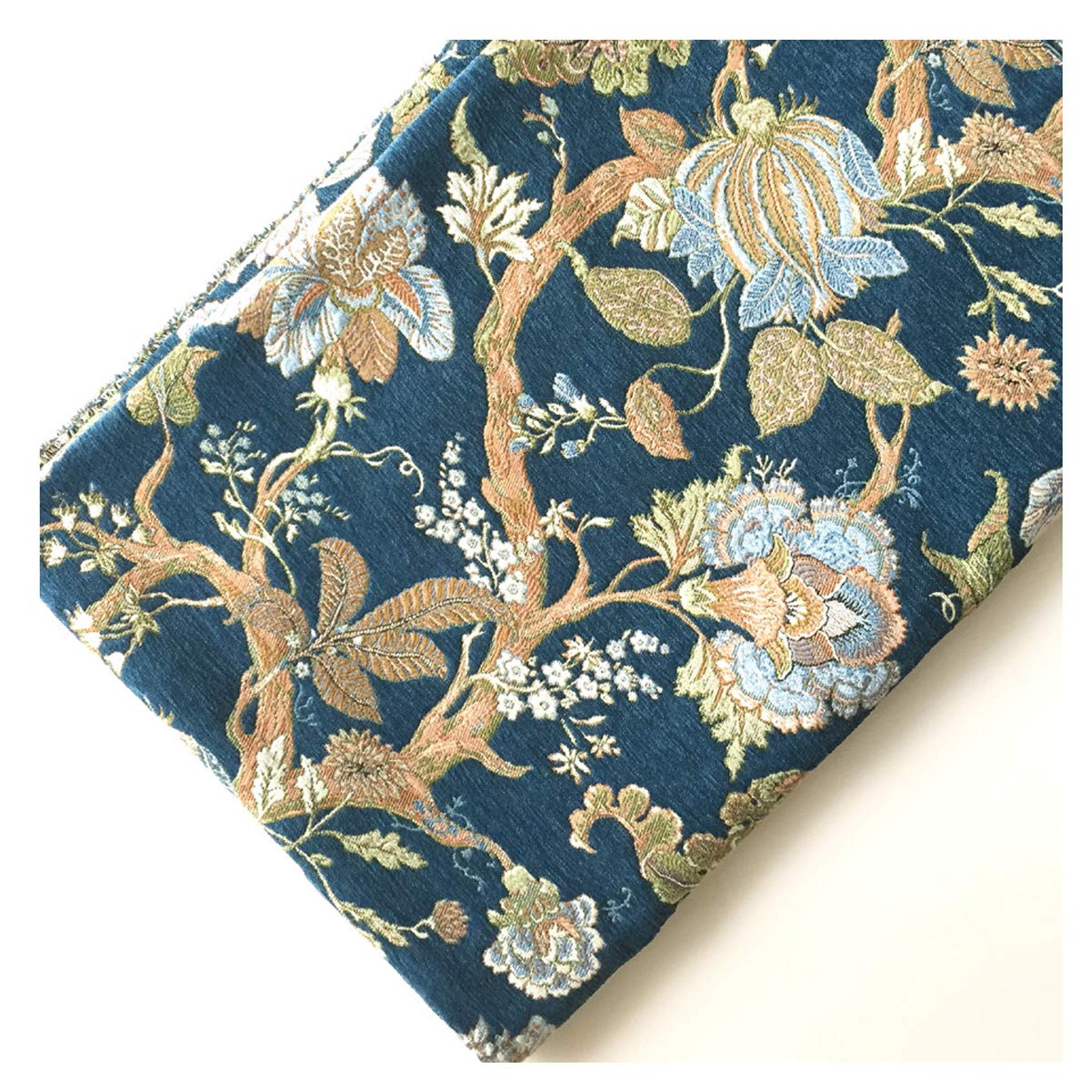 Schwerer Chenille Möbelstoff Meterware Blumenmuster Bezugsstoff Polsterstoff 150cm Breit zum Nähen, Sofa, Vorhang, Stuhlsitzbezug, DIY Basteln(Color:BLAU)