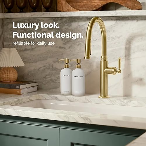 Miniatura 4 de Vine Creations Juego de dispensador de jabón de vidrio blanco, dispensador de jabón para platos y jabón de manos con bomba de acero inoxidable,
