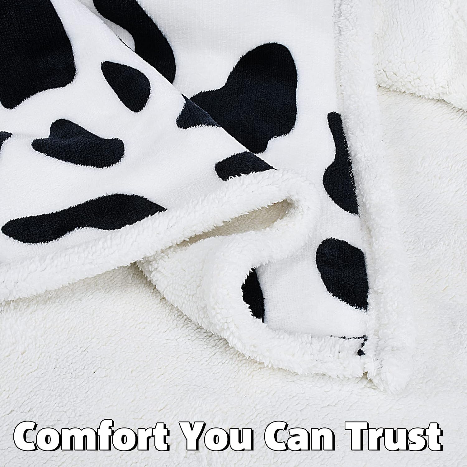 Catalonia Classy Cow Print Sherpa Fleece Throw Blanket, Warm Thick Soft Winter Fluffy Plush Couch Throw - Image 4