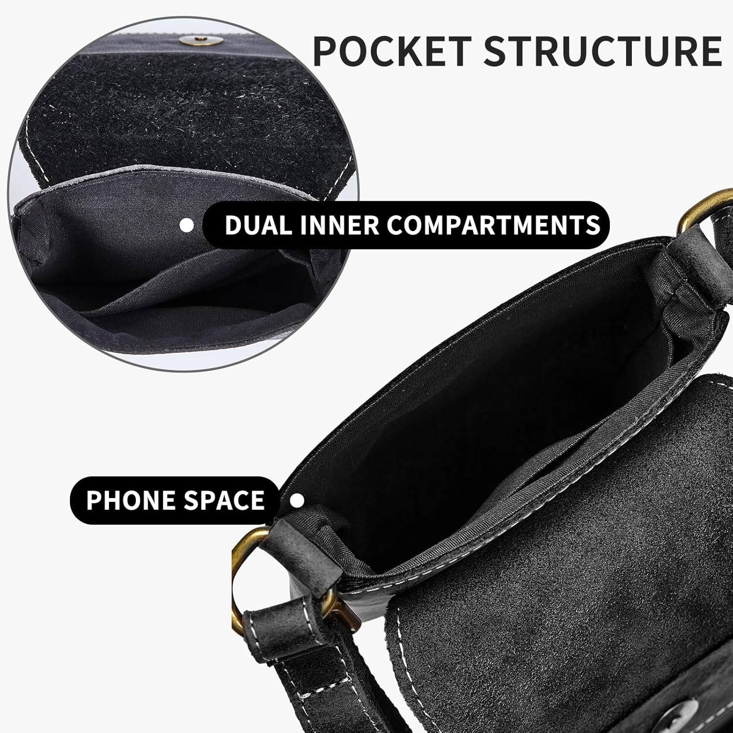 Genuine Litchi Leather Crossbody Bag for Women, Adjustable Strap Small Phone Purse,... - Image 3