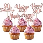 30Pcs Vintage 1936 Cupcake Toppers Glitter Ninety 90 Fabulous Happy 90th Birthday Cupcake Picks Awesome Since 1936 Cake Decorations for 90th Birthday Anniversary Retirement Party Supplies Rose Gold