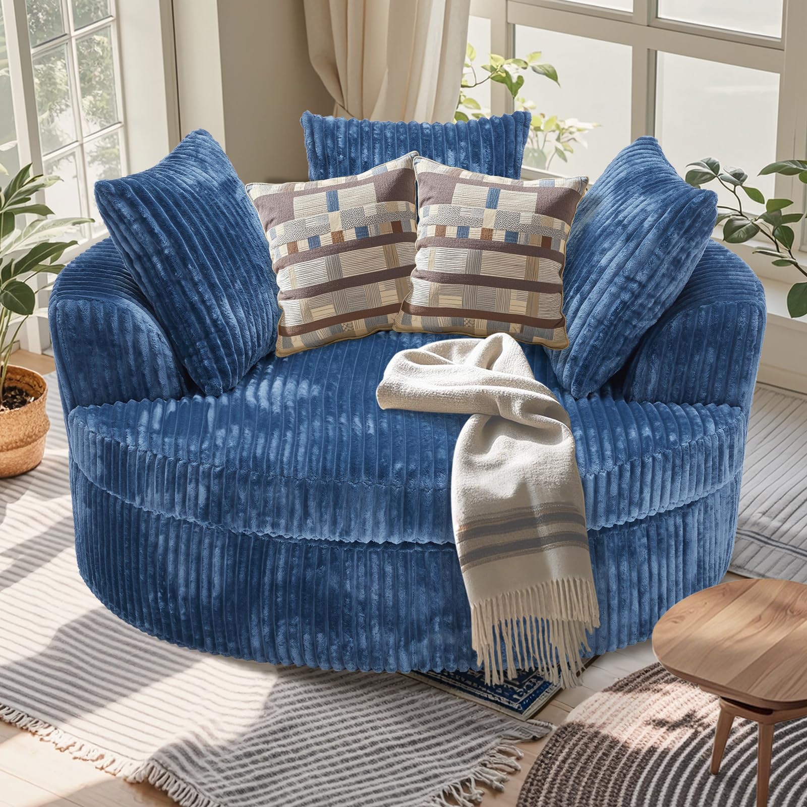 59" Oversized Round Chaise Lounge Chair Indoor with Throw Pillows