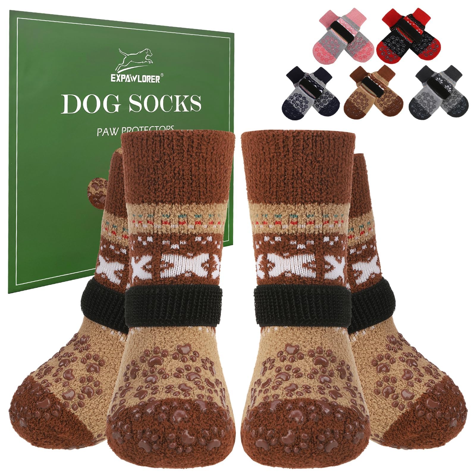 EXPAWLORER Anti-Slip Dog Socks Paws Stop Licking with Grips