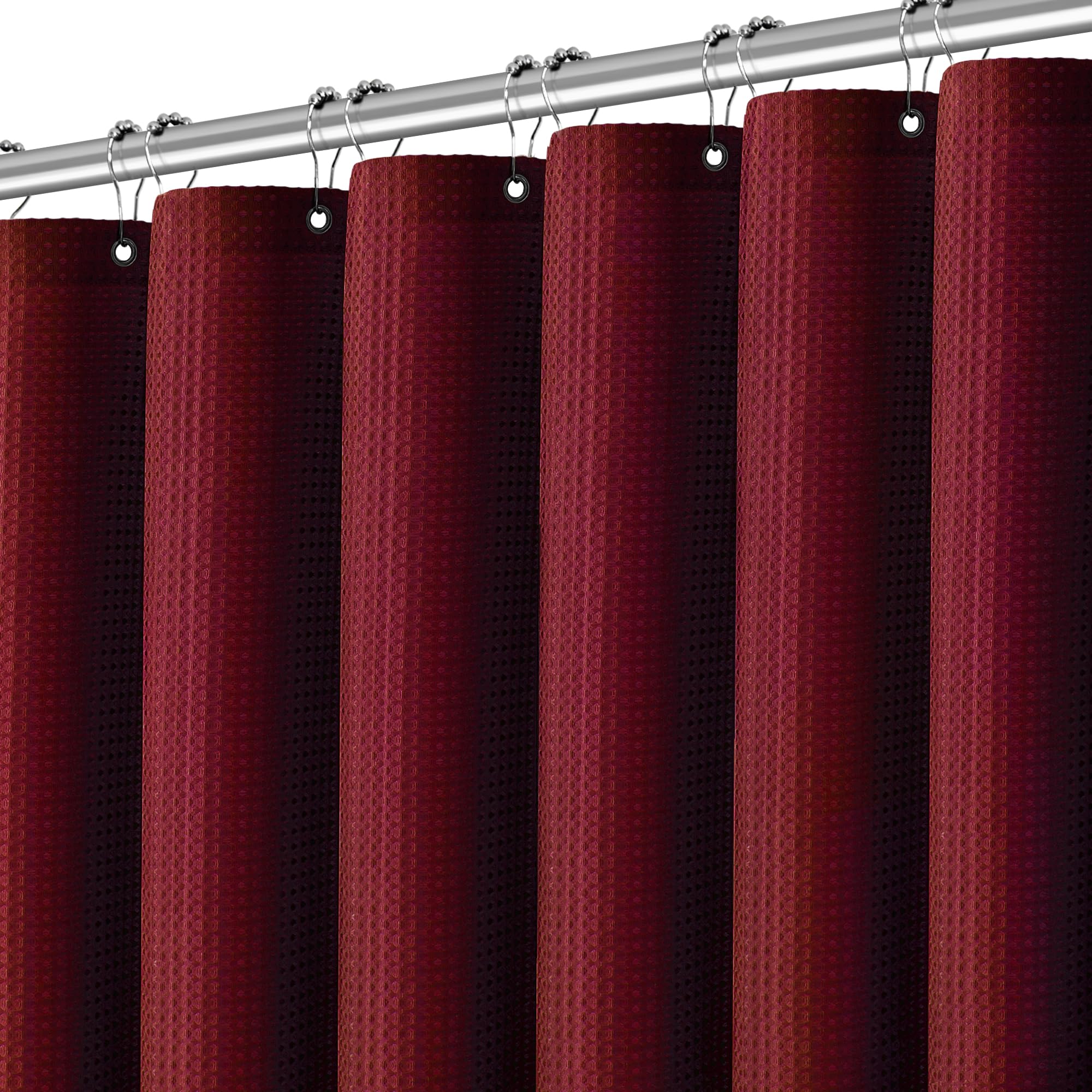 Extra Long Shower Curtain, 96 Inch Long Waffle Weave Heavy Duty Thick Cloth Bathroom Shower Curtain, Neutral Weighted Hotel Bath Curtain Set with 12