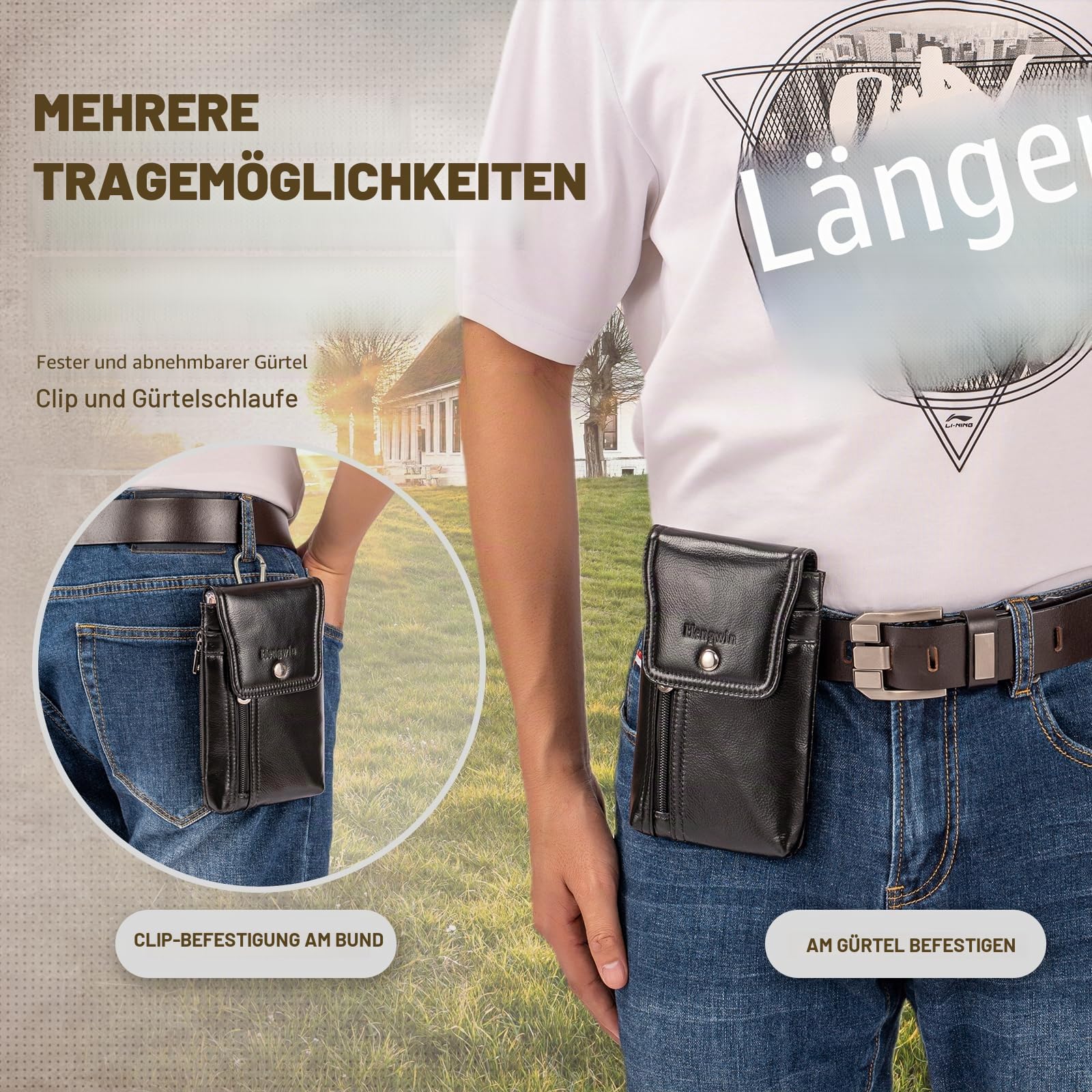 Echtes Leder Handyhülle für iPhone 17 16 15 14 Pro Max, 16 Plus, Handyhüllen zum Umhängen, Handyhalter Holster für Samsung Galaxy F06 A06 5G, S25 S24 S23 Ultra S25+ mit Gürtelclip Gürteltasche