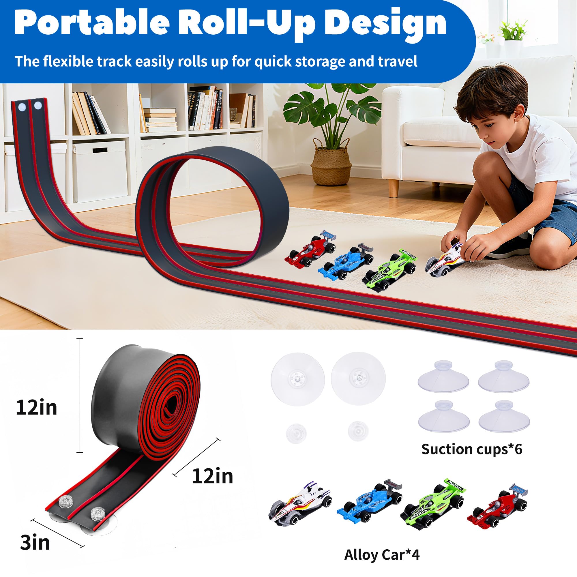 4.5m Flexible Race Car Track for Kids Double-Sided Racetrack and Dual Racetrack,Compatible with 1:64 Diecast Cars - Image 2