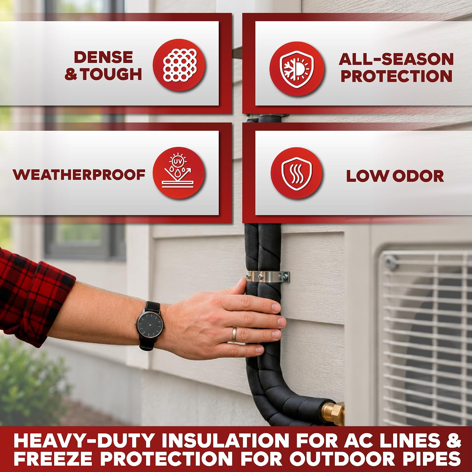 Condition photo showing New/Like New for xfasten foam pipe insulation tape 3 inch x 15 feet heavy-duty ac line insulation outdoor pipe wrap tape ac pipe insulation outdoor pipe insulation wrap tape hvac line insulation pipe wrap around tape