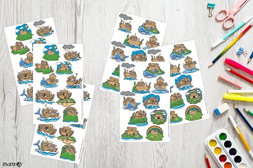 Miniatura 3 de McEtt Hojas de calcomanías del Arca de Noé, lindas calcomanías de historia bíblica de animales del arca de Noé para niños pequeños y estudiantes,