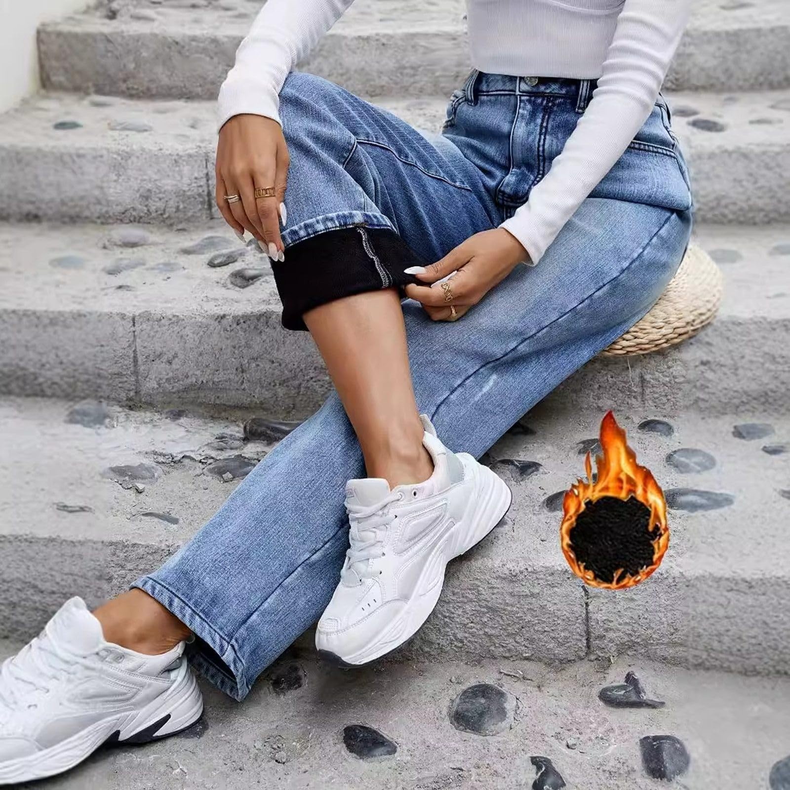 Pantalones vaqueros forrados para mujer, térmicos, de invierno, con forro polar, ajustados, de cintura alta, elásticos, para invierno, de cintura alta, térmicos, para mujer, cálidos, largos