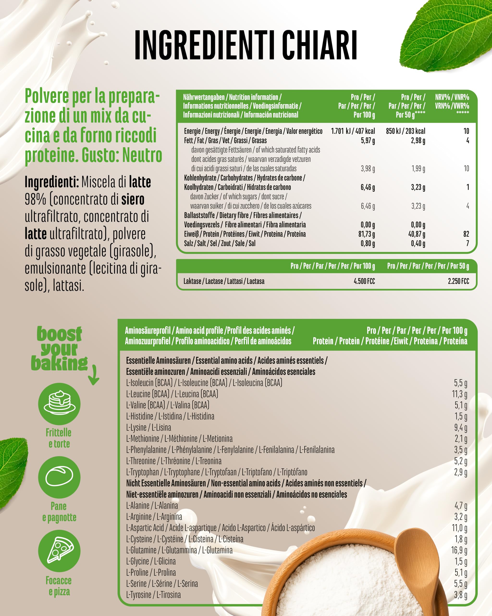 vit4ever Yummy Kitchen - 82% Proteine - 1000 g di Polvere - Neutro | Proteine per Cucinare e Fare Dolci - Termostabile, con Lattasi, Low Carb, Low Sugar, Senza Glutine e Senza Aromi Artificiali