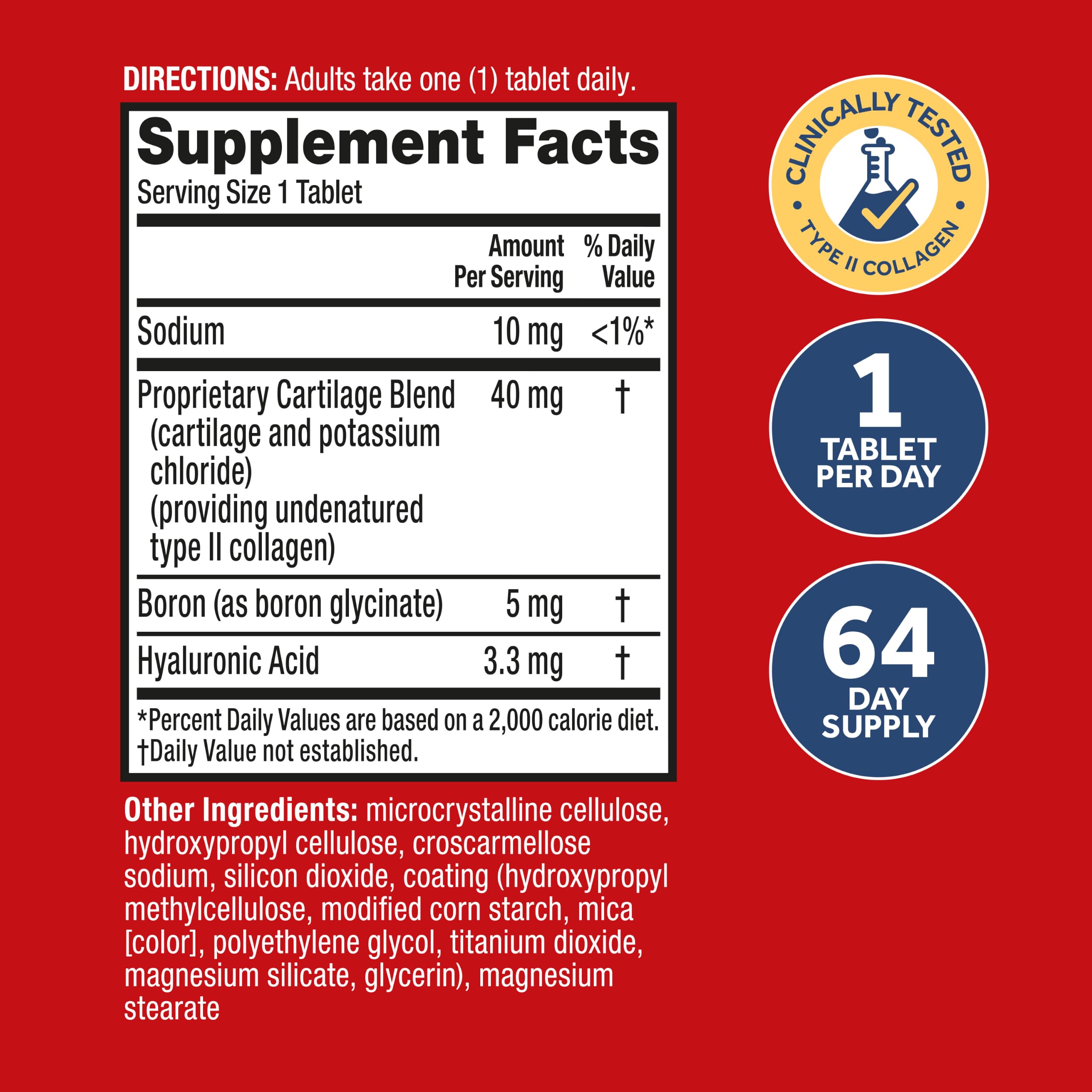 Move Free Ultra Triple Action Joint Support Supplement - Type II Collagen Boron & Hyaluronic Acid - Supports Joint Comfort, Cartiliage & Bones in 1 Tiny Pill Per Day, 64 Tablets (64 servings)* — Amazon image 5