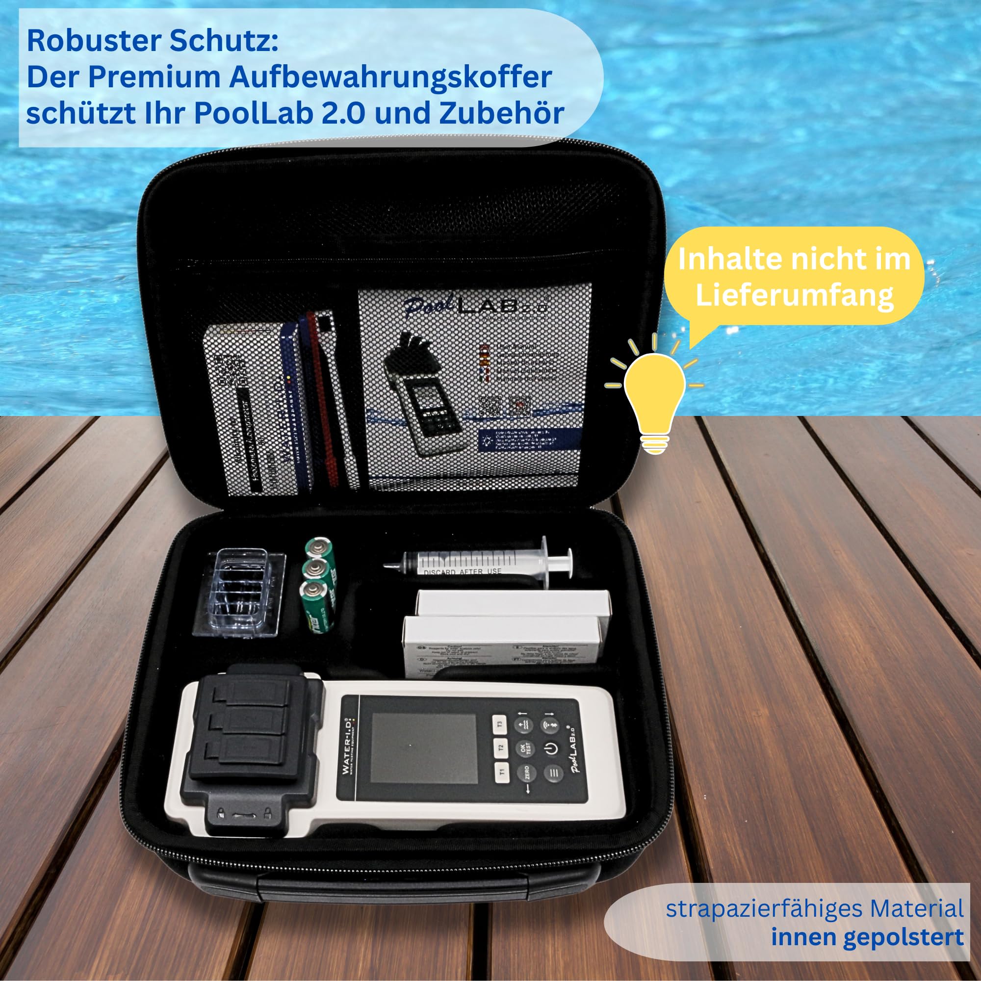 Custodia vuoto per PoolLAB 2.0, accessorio originale, pratica borsa per il trasporto con molto spazio per il dispositivo, per accessori e reagenti, resistente agli spruzzi, 25,0 x 20,5 x 8,5 cm