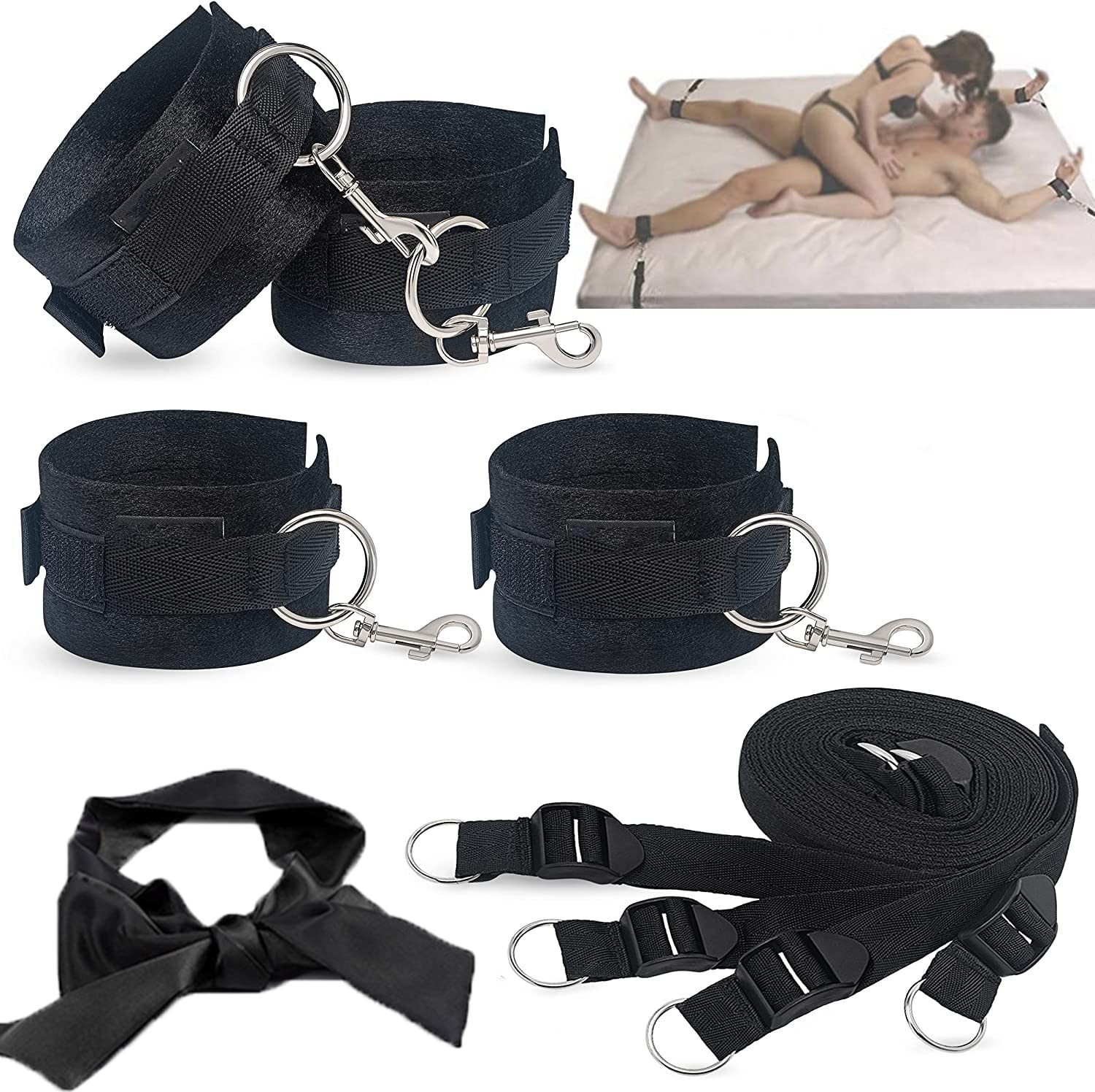 Set Bondage SM Sesso Letto Vincoli con Morsetti per Capezzoli e Maschera per gli Occhi Manette Manette per Piedi Set Letto Giocattoli del Sesso per Principianti e Coppie