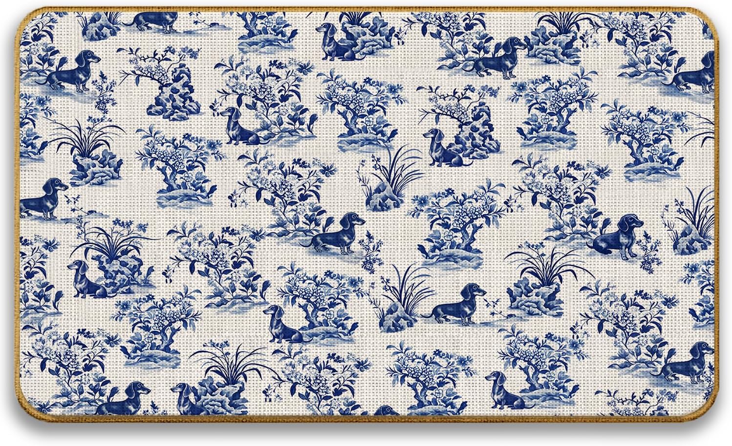 Chinoiserie Floral Coquette Bow Doormat, Pink Striped Preppy Door Mat for Inside Outside Entrance Porch, Blue and White Bow Welcome Mats for Girls Room Bedroom Dorm, 17x30 Inches
