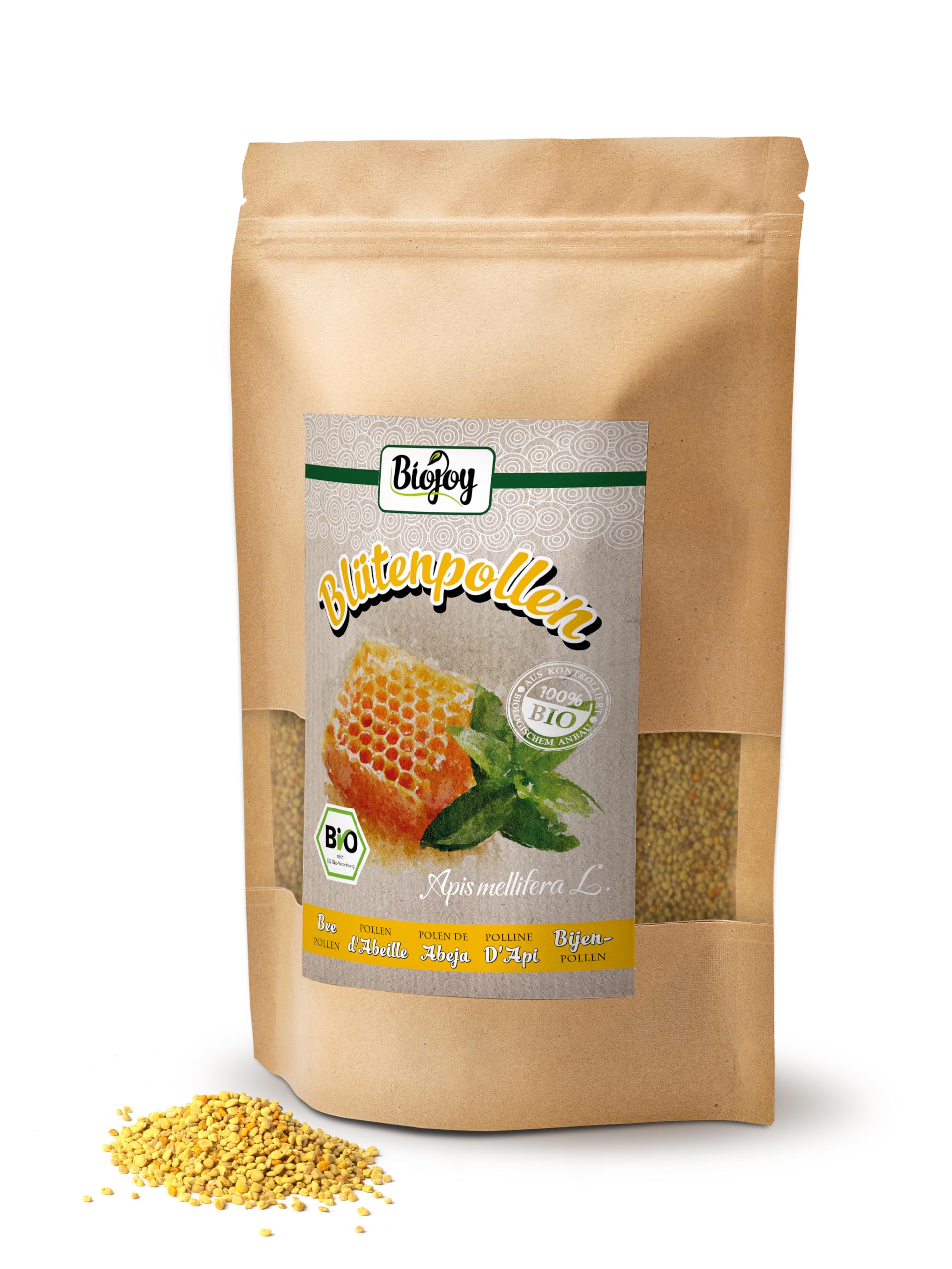 Biojoy Polen de Abeja Ecológico (500 g), Polen de Flores en Gránulos, Natural, Ideal para Comer