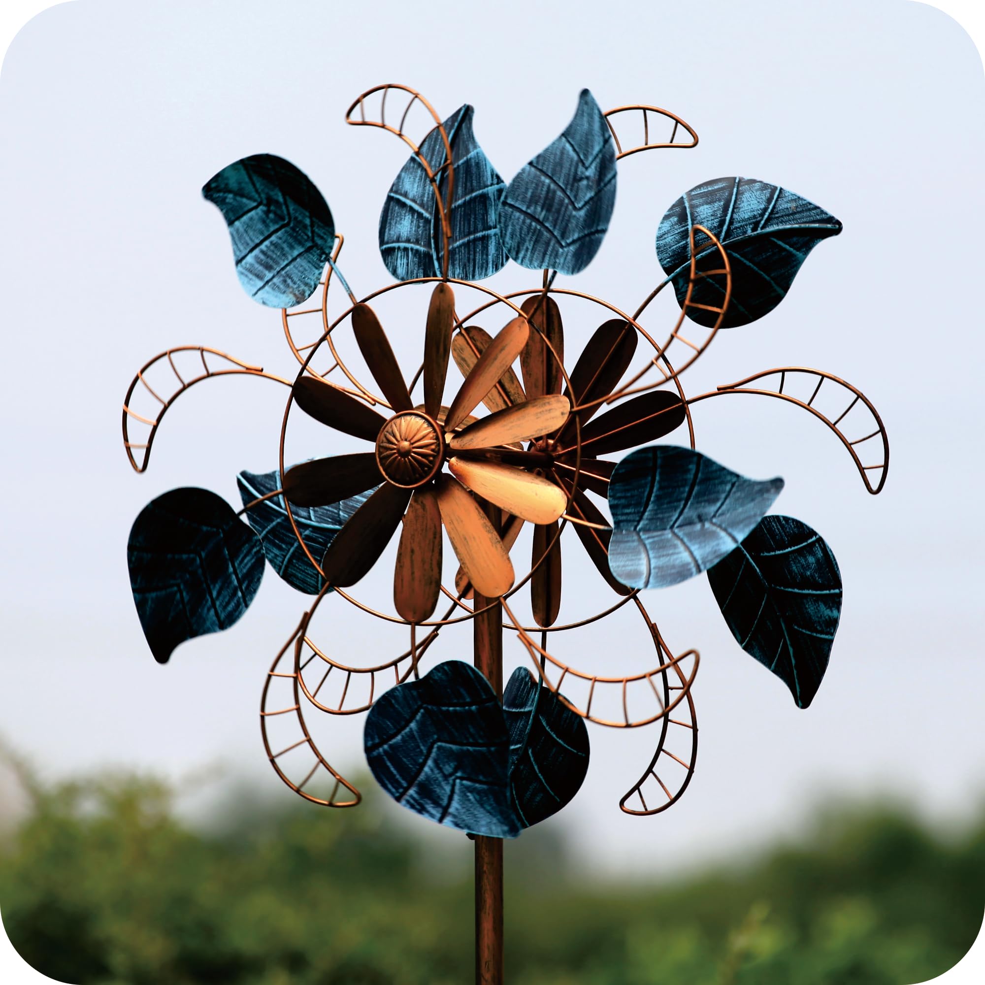 Großes Garten-Windspiel – Blumendesign, Metall, 213 Cm Hoch, 58 Cm Durchmesser, Drehbar & Wetterfest