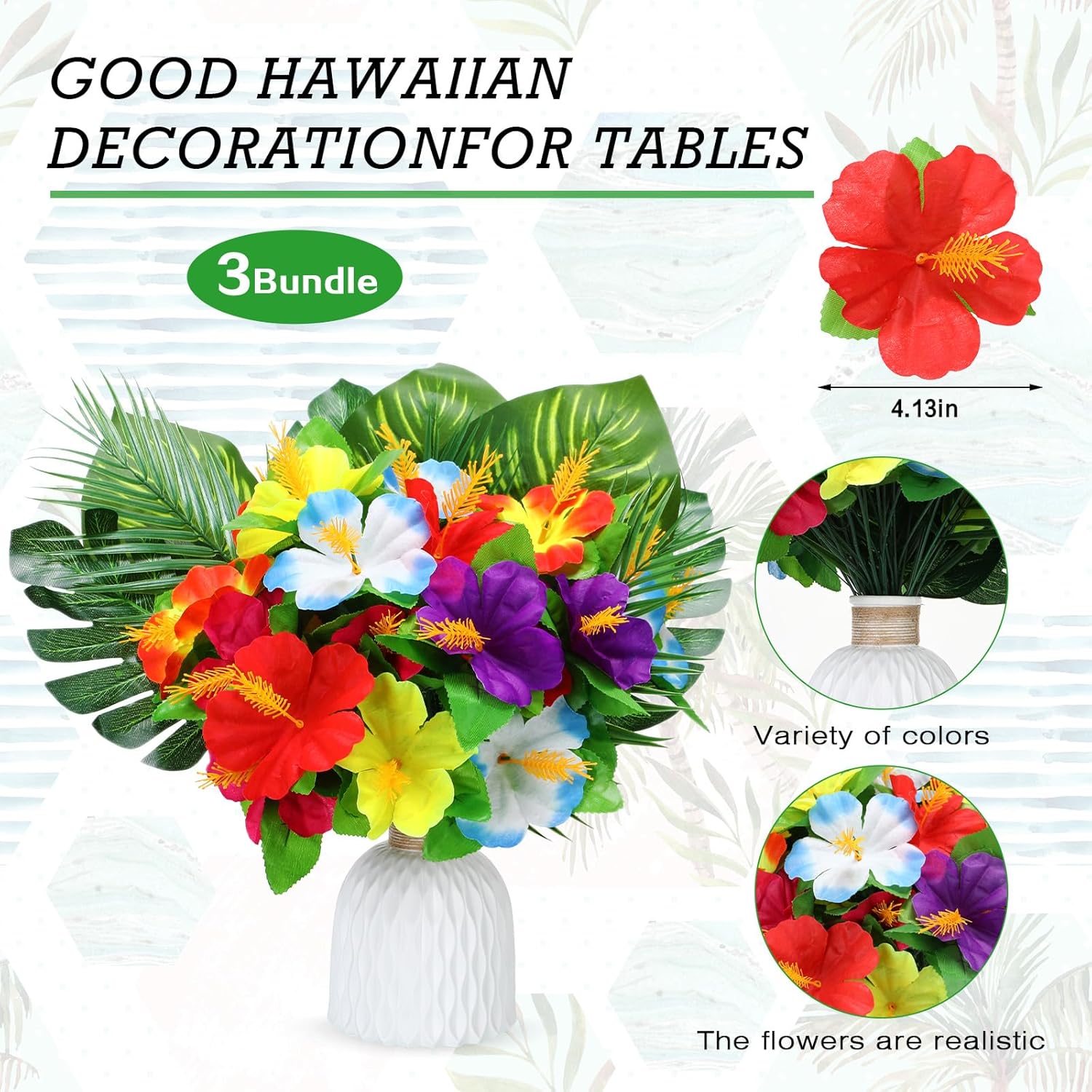 Hotop 12 Pcs Hawaiian Flower Centerpieces for Tables Artificial Palm Leaves Fake Hibiscus Flowers Tropical Party Decorations Supplies for Luau Safari Jungle Beach BBQ Theme Party Birthday Table Decor - Image 3