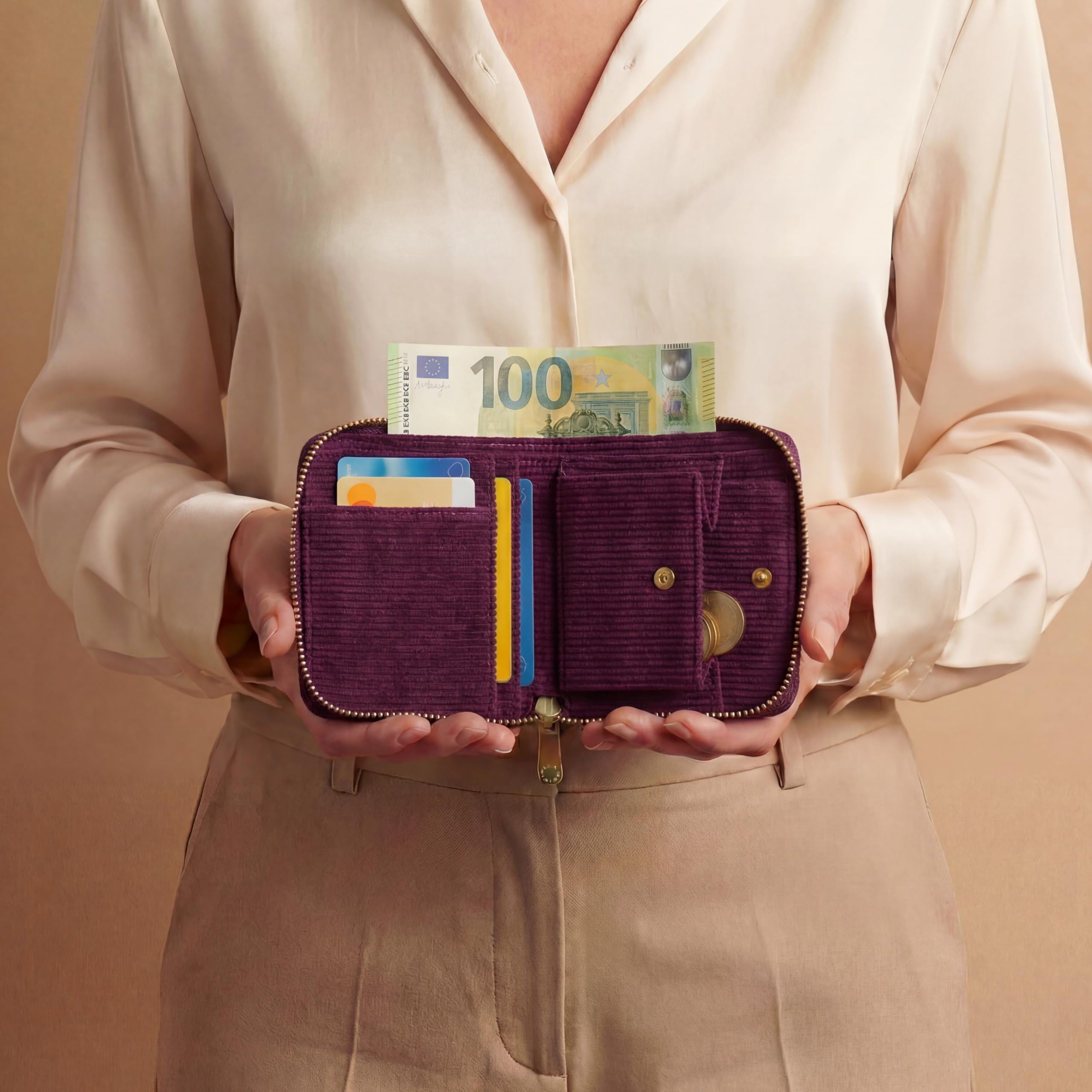 MillyMilk® Portefeuille Fondo - Mini portefeuille pour femme - En tissu velours côtelé de couleur pastel pour femme - Petit portefeuille pour cartes, pièces de monnaie et billets - Compact et