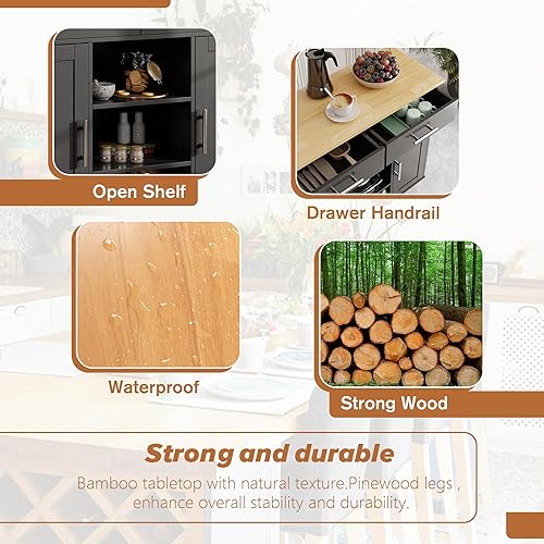 Miniatura 3 de QAQA - Carrito de isla de cocina, carrito de muebles con ruedas, con almacenamiento, portátil, rodante, para servir, móvil, con cajones, armario