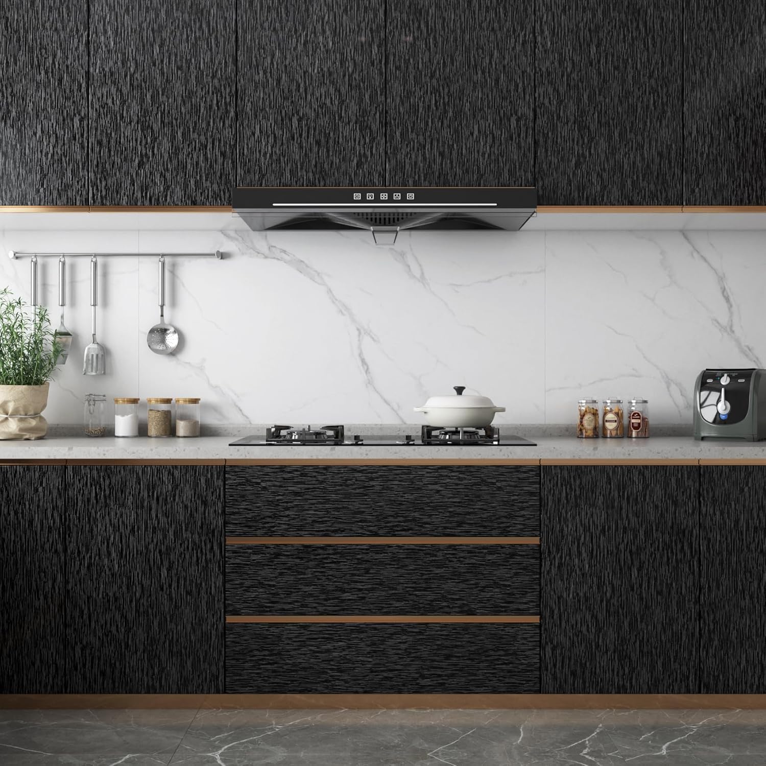 YENHOME 30"X118" Luxury Lustrous Stainless Steel Contact Paper Peel and Stick Countertop Contact Paper Waterproof Metallic Wallpaper for Cabinet Stainless Steel Wallpaper for Fridge Silver Black