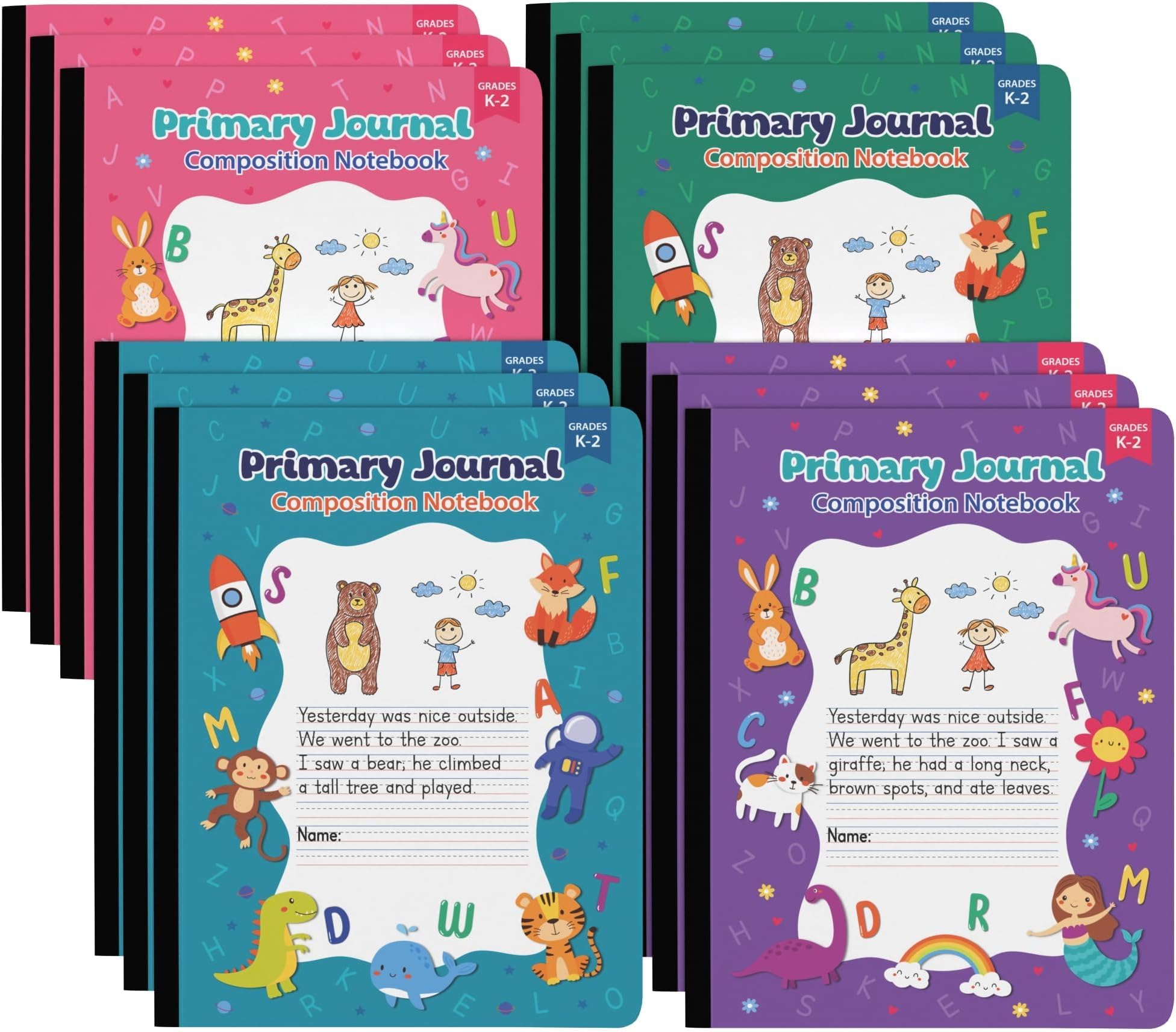 Primary Journal Grades K-2, primary composition notebook k-2, Primary Writing Journal, 100 Sheets/200 Pages 9.75" x 7 .5" Primary Composition Notebook with Picture Space for Preschool Kids (12 Pack)