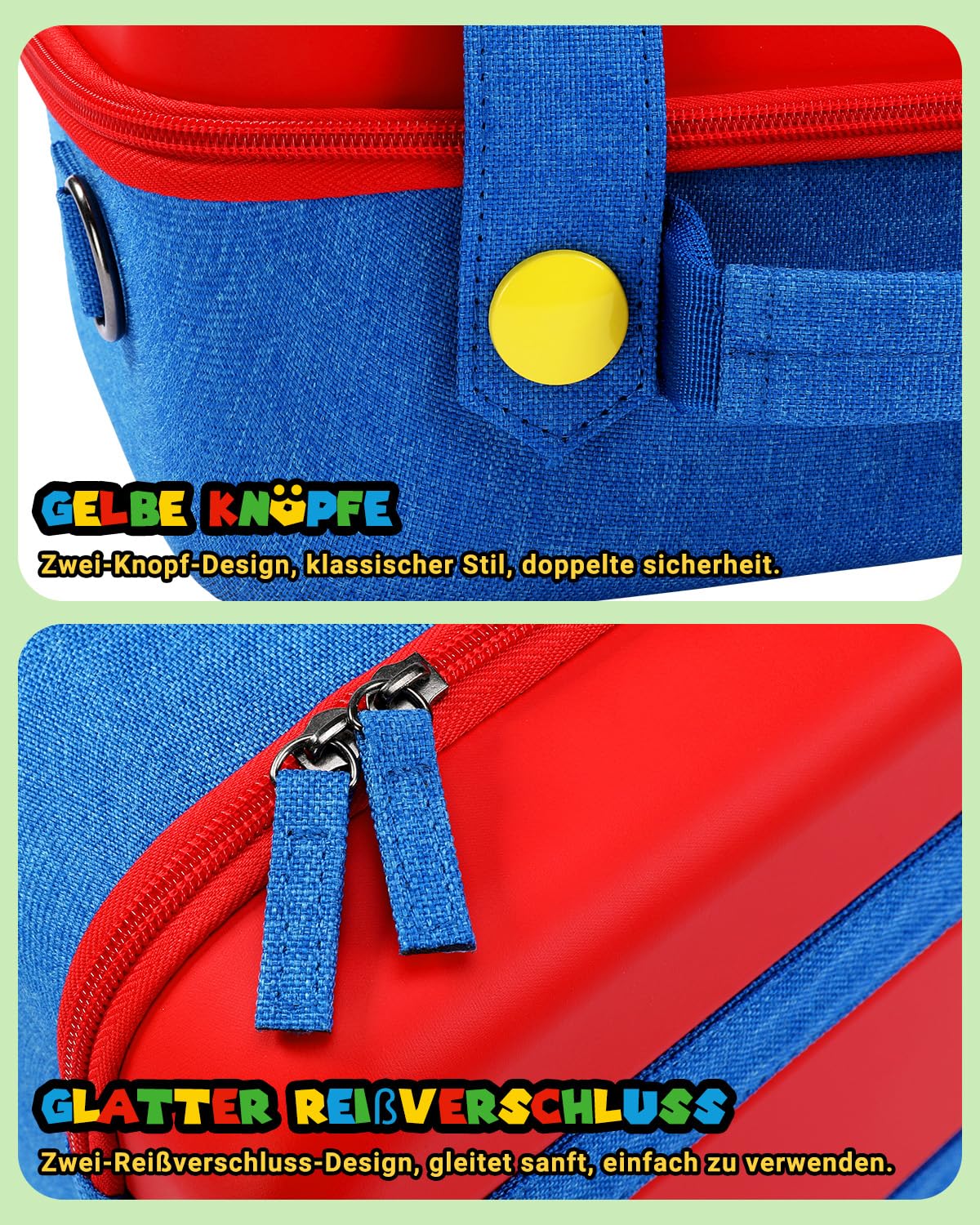 All in One Switch 2 Tasche Niedlich Kompatibel mit Nintendo Switch 2, Tragbare Hartschalen Tragetasche für Zubehör und Spielkarten, Schutzhülle Hülle Case für Konsole Pro Controller Dock,Rot Blau Groß