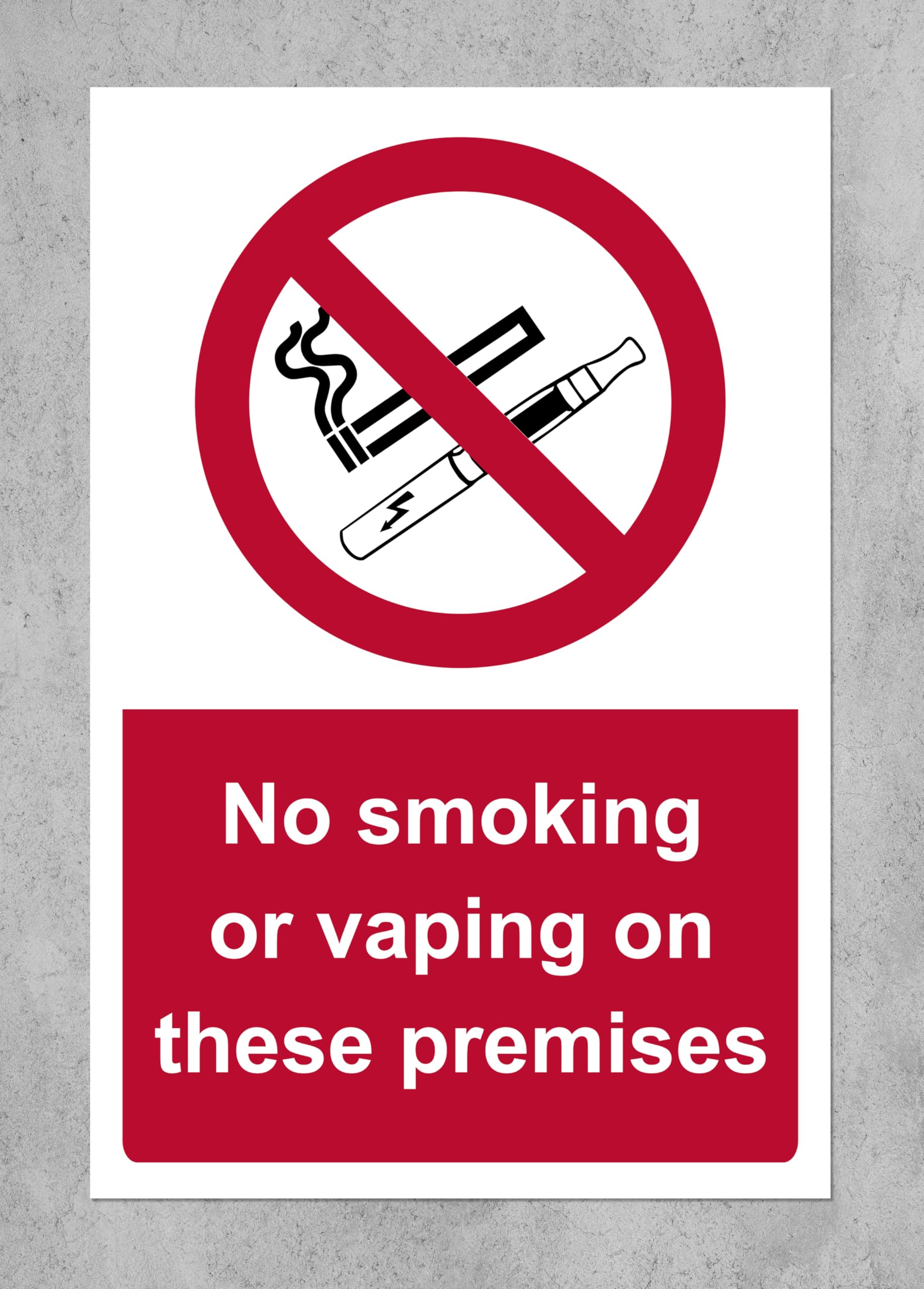 No smoking or vaping on these premises Safety sign Pack of 2 - Self adhesive stickers (200mm x 150mm)