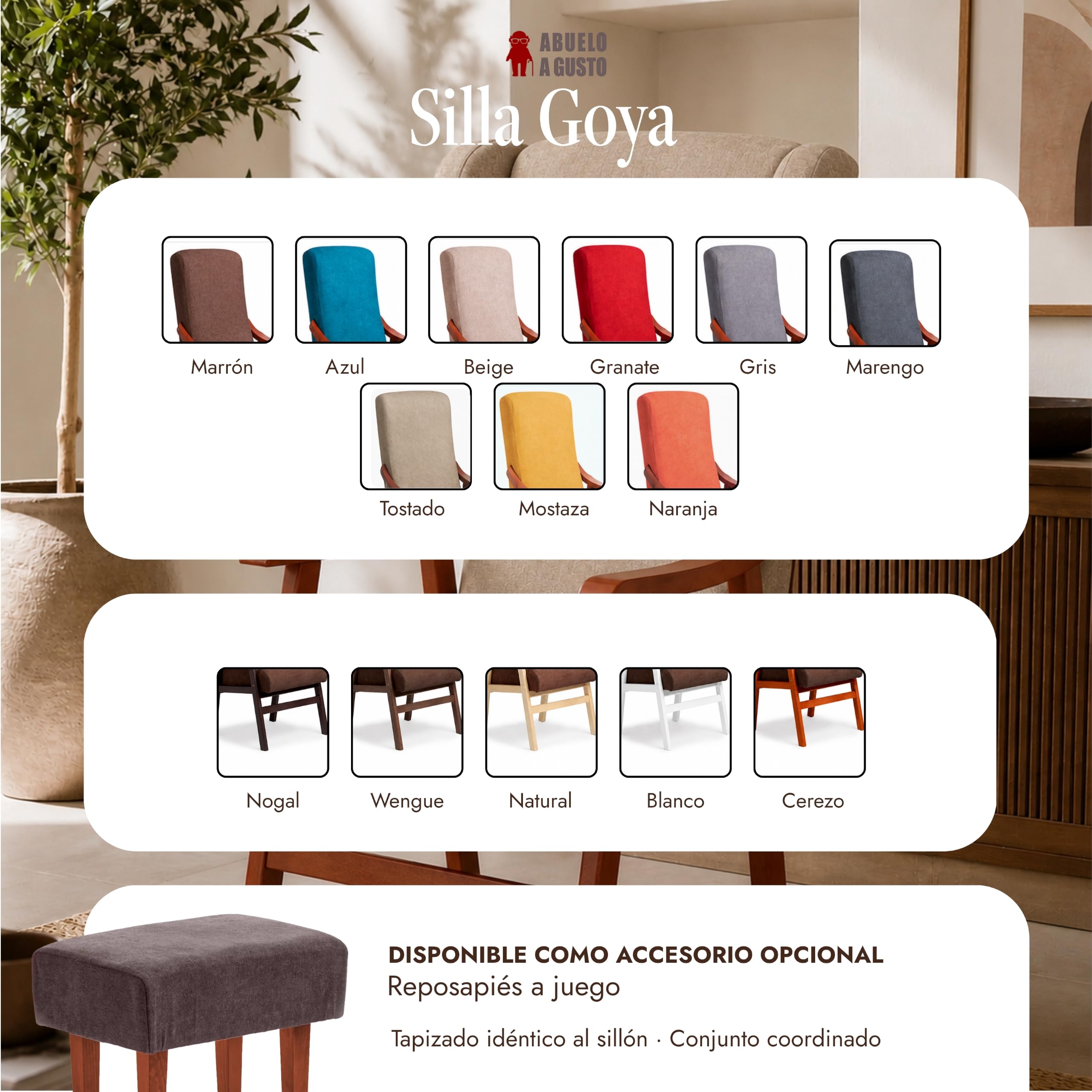 Silla Respaldo Alto Goya Tostado - Silla con Brazos para Personas Mayores - 117x57x70 cm - Sentada Alta - Postura Recta - Tela Antimanchas - Geriátrica, Cómoda y Estable, Uso Diario