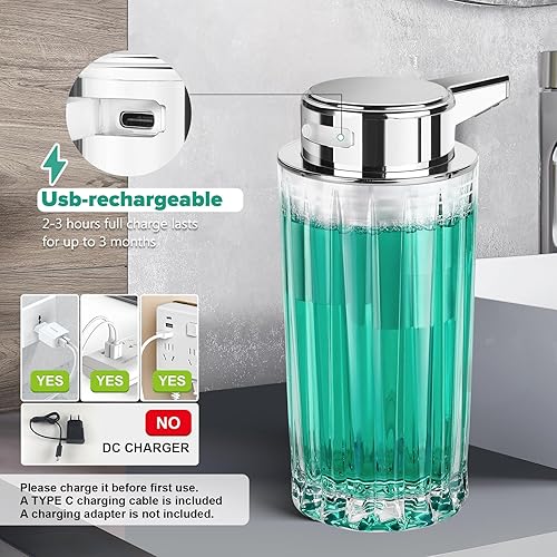 Miniatura 7 de Dispensador automático de jabón líquido para cocina dispensador de jabón automático transparente sin contacto de vidrio de 11 onzas para baño,