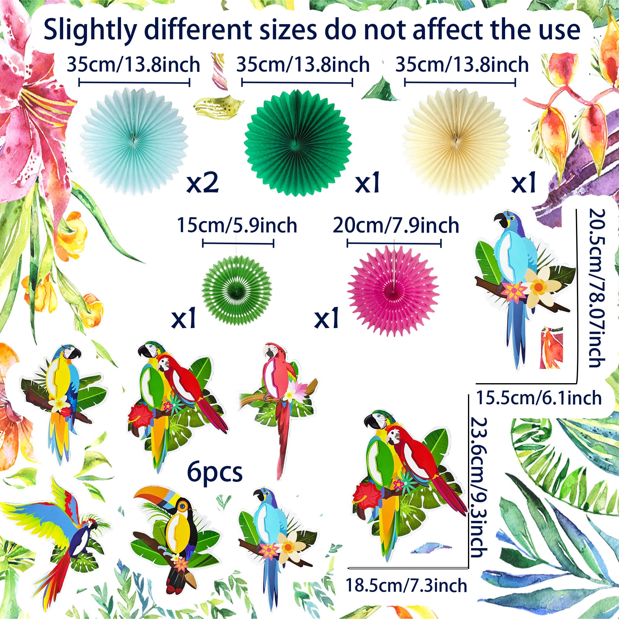 Tropical Birds Honeycomb Paper Cutouts Parrot Honeycomb Palm Leaves Banner Hawaiian Beach Luau Party Hanging Decorations Tiki Bar Supplies - Image 2