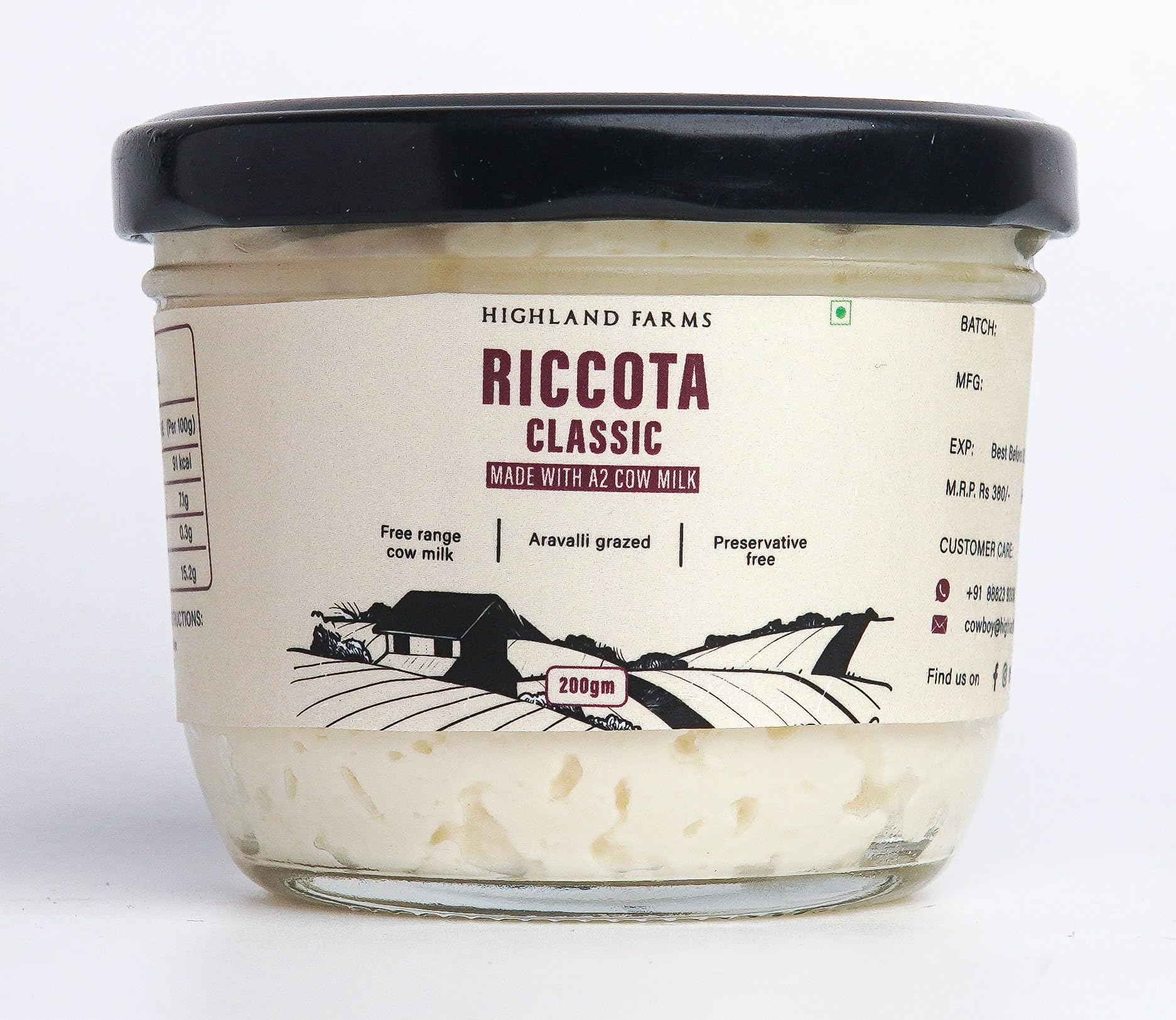 Highland Farms A2 Cow Milk Ricotta | Low Fat | Made with Free Range A2 Cow Mi...