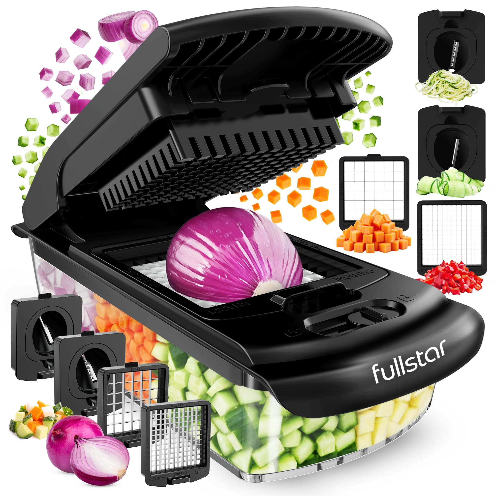 Vegetable Chopper Vegetable Cutter - Veggie Onion Salad Food Chopper Manual - Potato Chipper - Veg Chopper and Dicer - Kitchen Tools & Gadgets (4-in-1 Black)