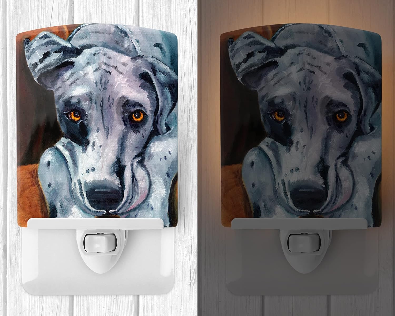 Caroline's Treasures 7385CNL Great Dane Waiting Patiently Ceramic Night Light Compact, UL-Certified, Ideal for Bedroom, Bathroom, Nursery, Hallway, Kitchen, 6x4x3, Multicolor