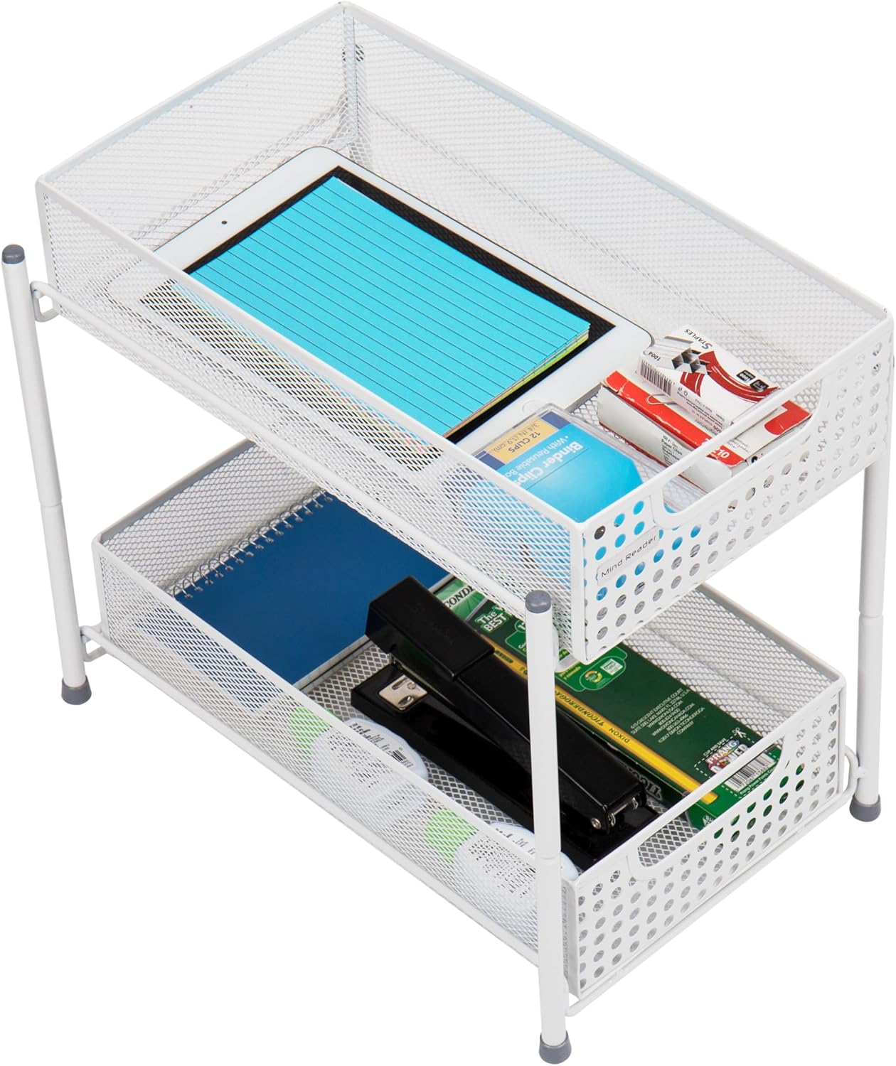 Mind Reader Accessory Organizer, Supply Storage, Desktop, Crafts, Office, Metal Mesh, 8"L x 12.5"W x 11.25"H, White - Image 5