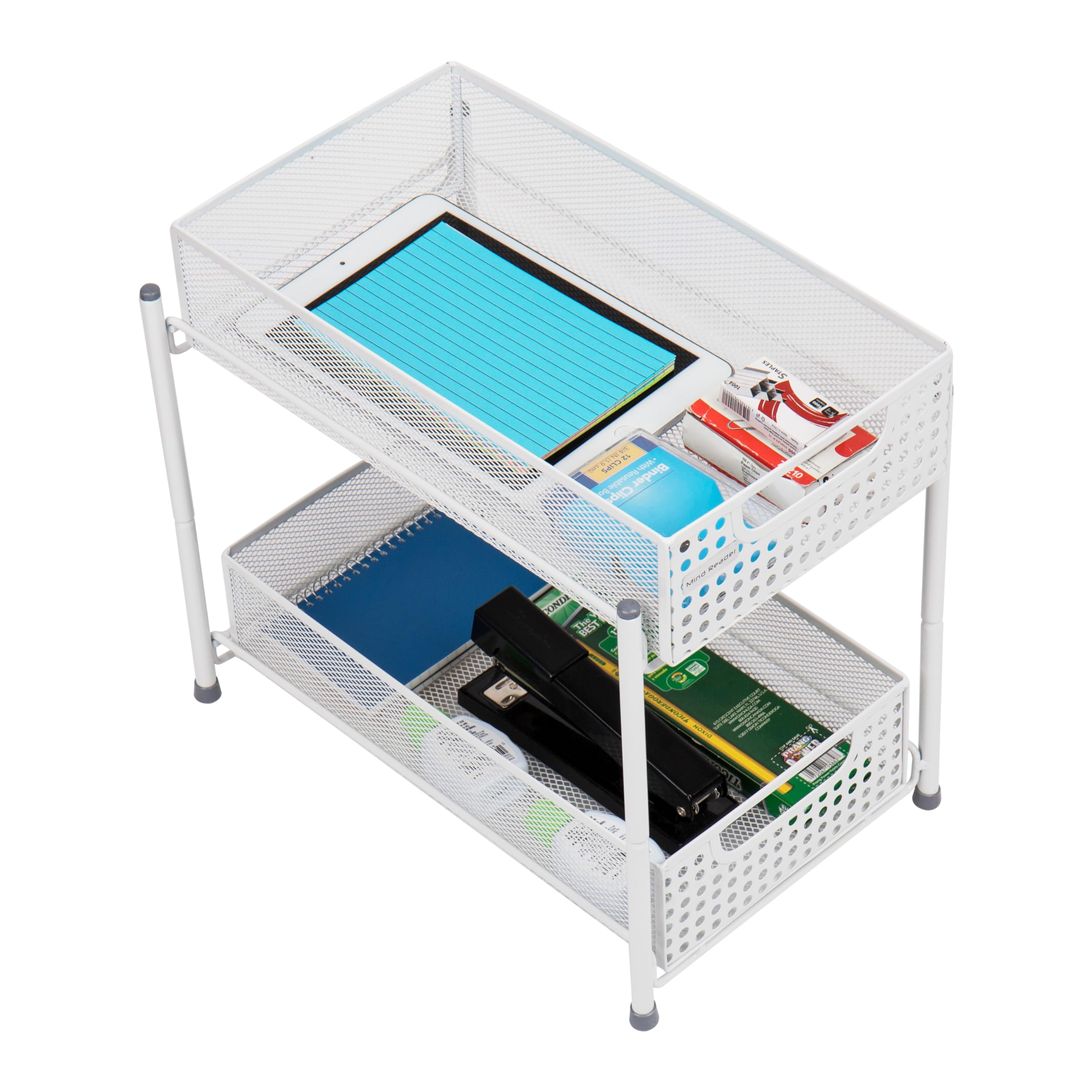 Mind Reader Accessory Organizer, Supply Storage, Desktop, Crafts, Office, Metal Mesh, 8"L x 12.5"W x 11.25"H, White