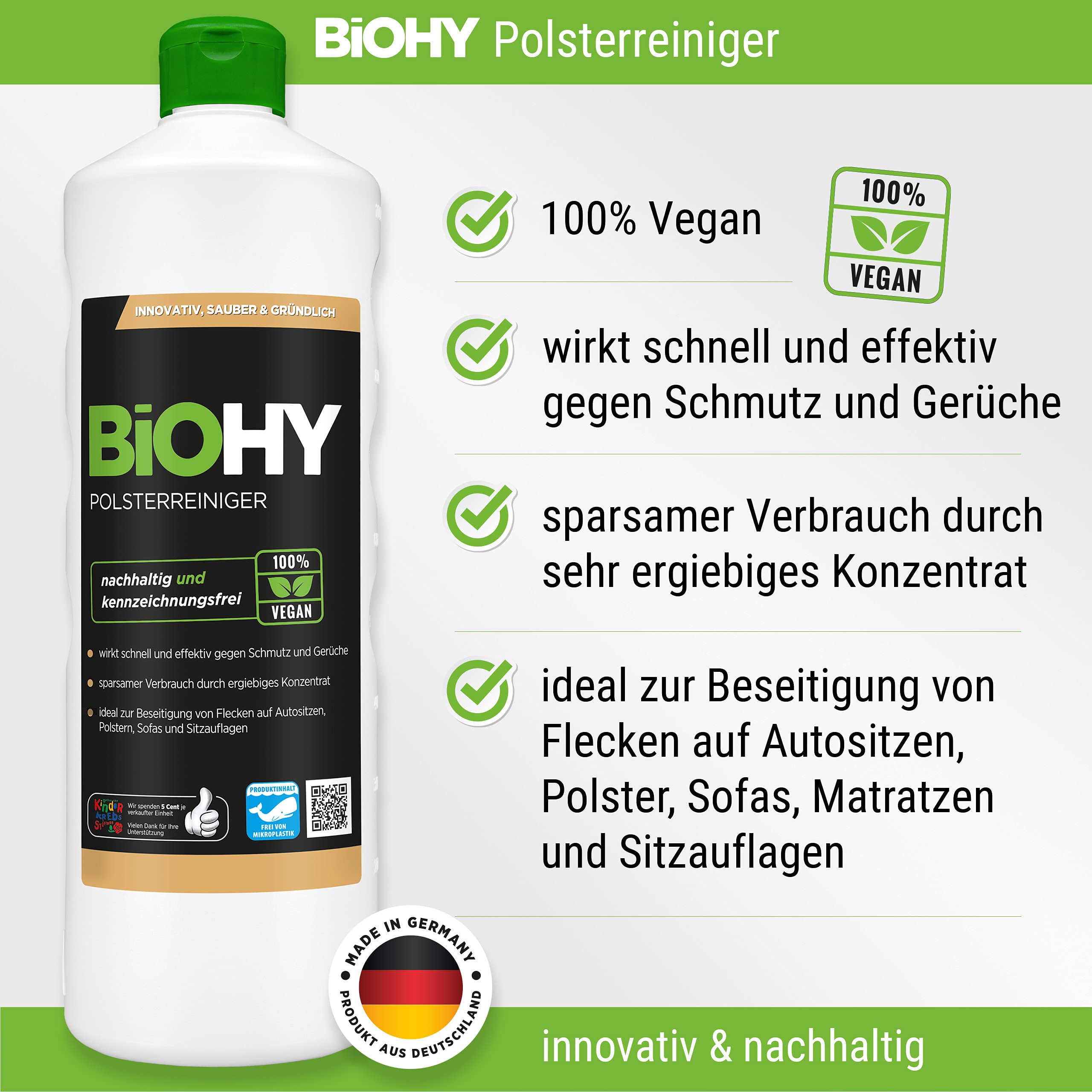 BiOHY Juego combinado de productos de limpieza con dosificador y pastillas para lavavajillas (8 x 1 L), para todos los ámbitos de aplicación, potente y eficiente, limpiador 100% vegano sin