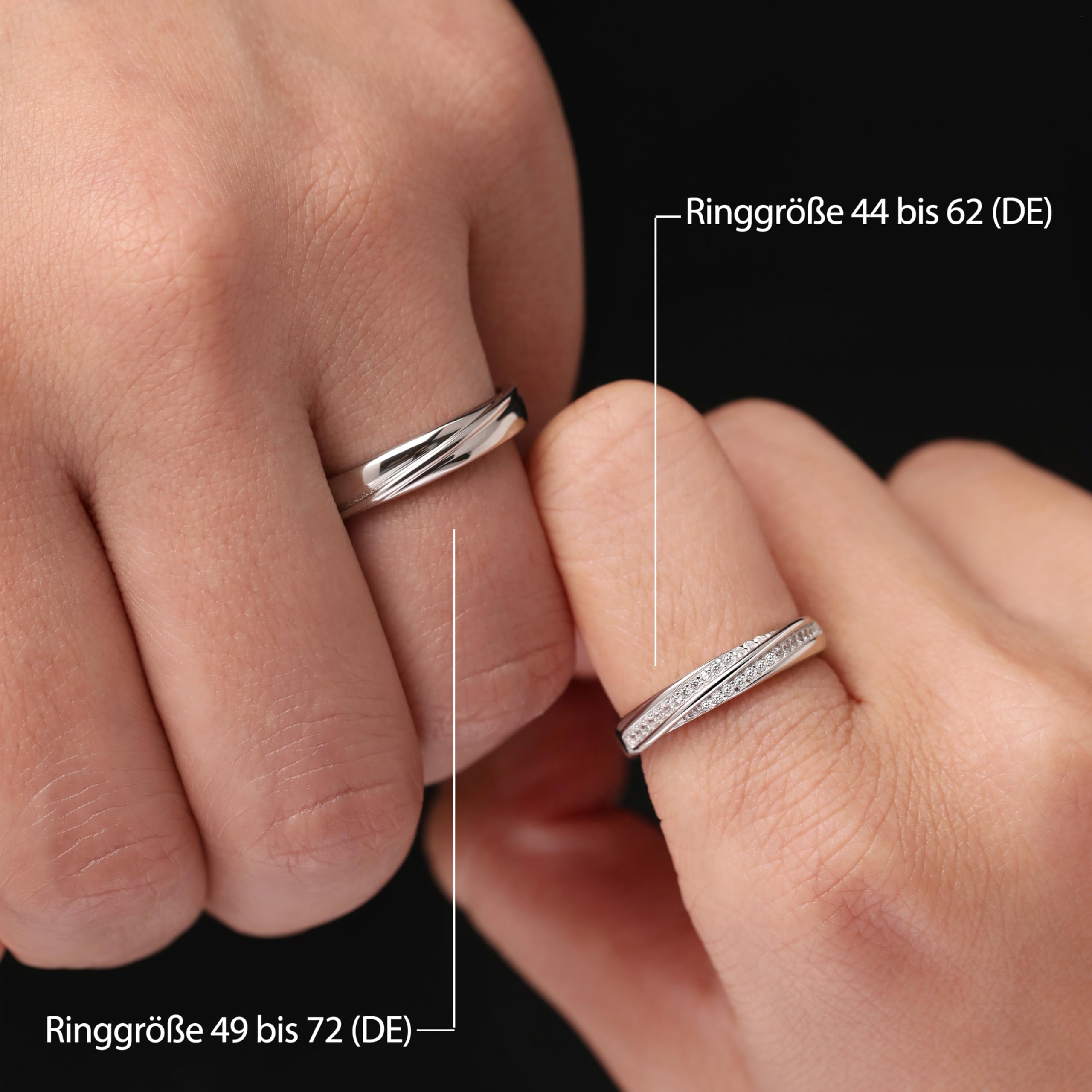 Meissa 2 Paar Ringe für Damen und Herren 925 Sterling Silber Ehering passende Versprechen Ringe Größe verstellbar handgefertigt Brautschmuck Größe 44-62